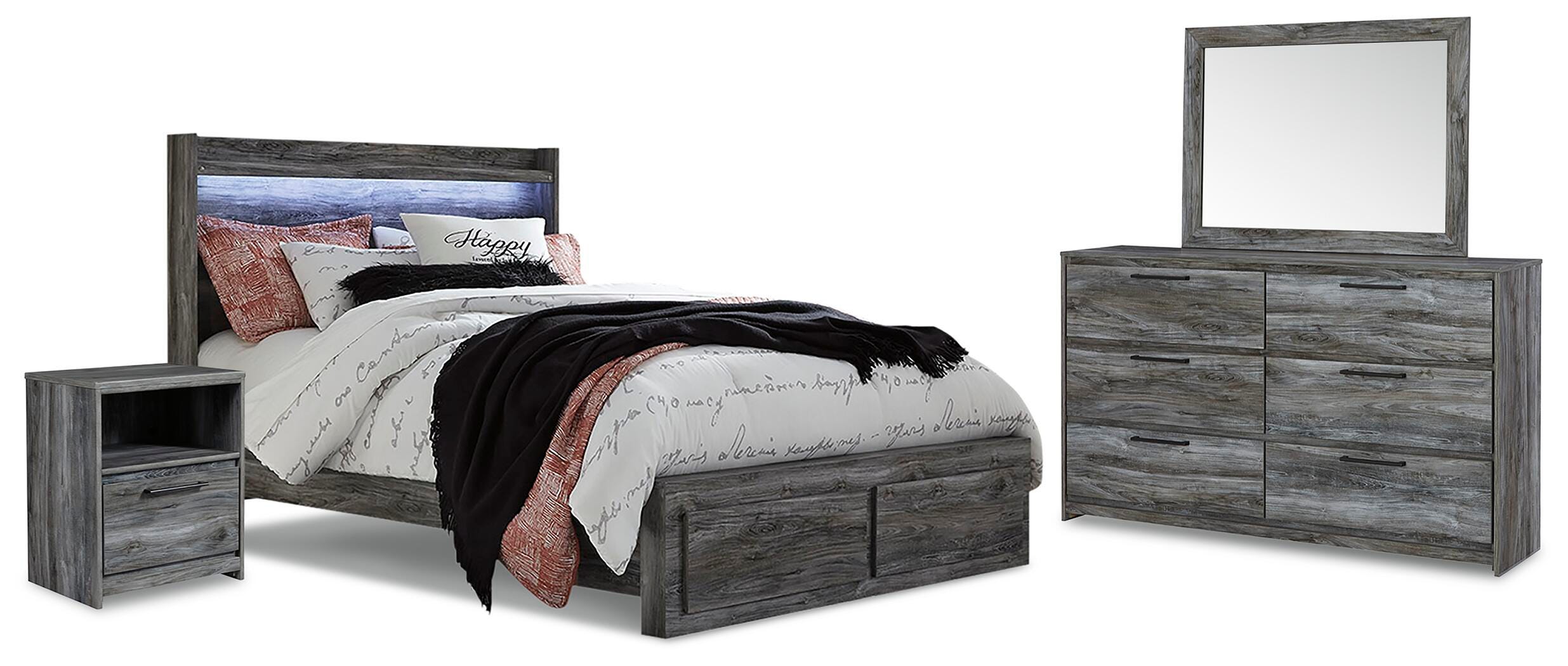Cama Queen Baystorm con almacenaje, cómoda con espejo y mesita de noche - image 2