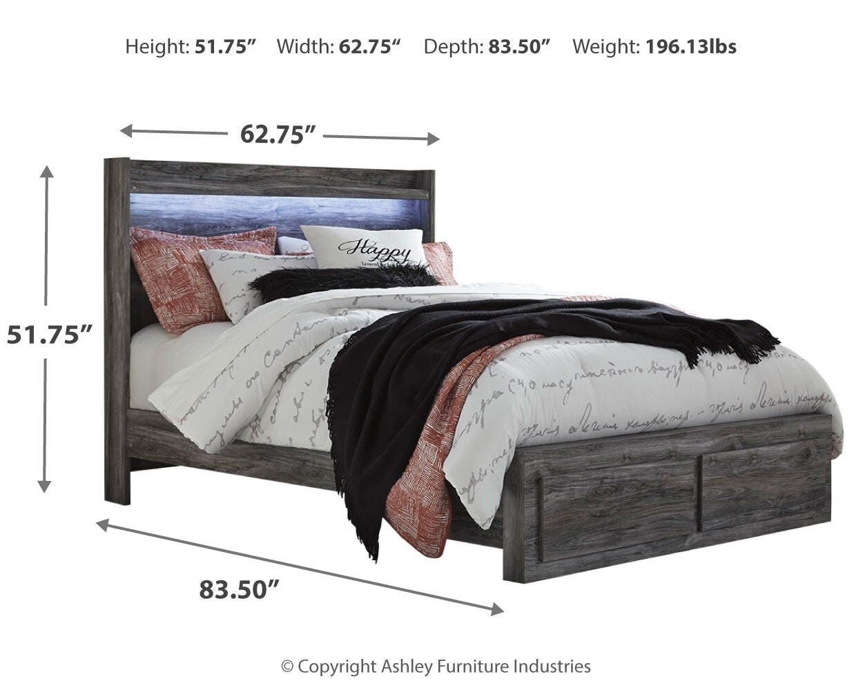 Cama Queen Baystorm con almacenaje, cómoda con espejo y mesita de noche - image 9