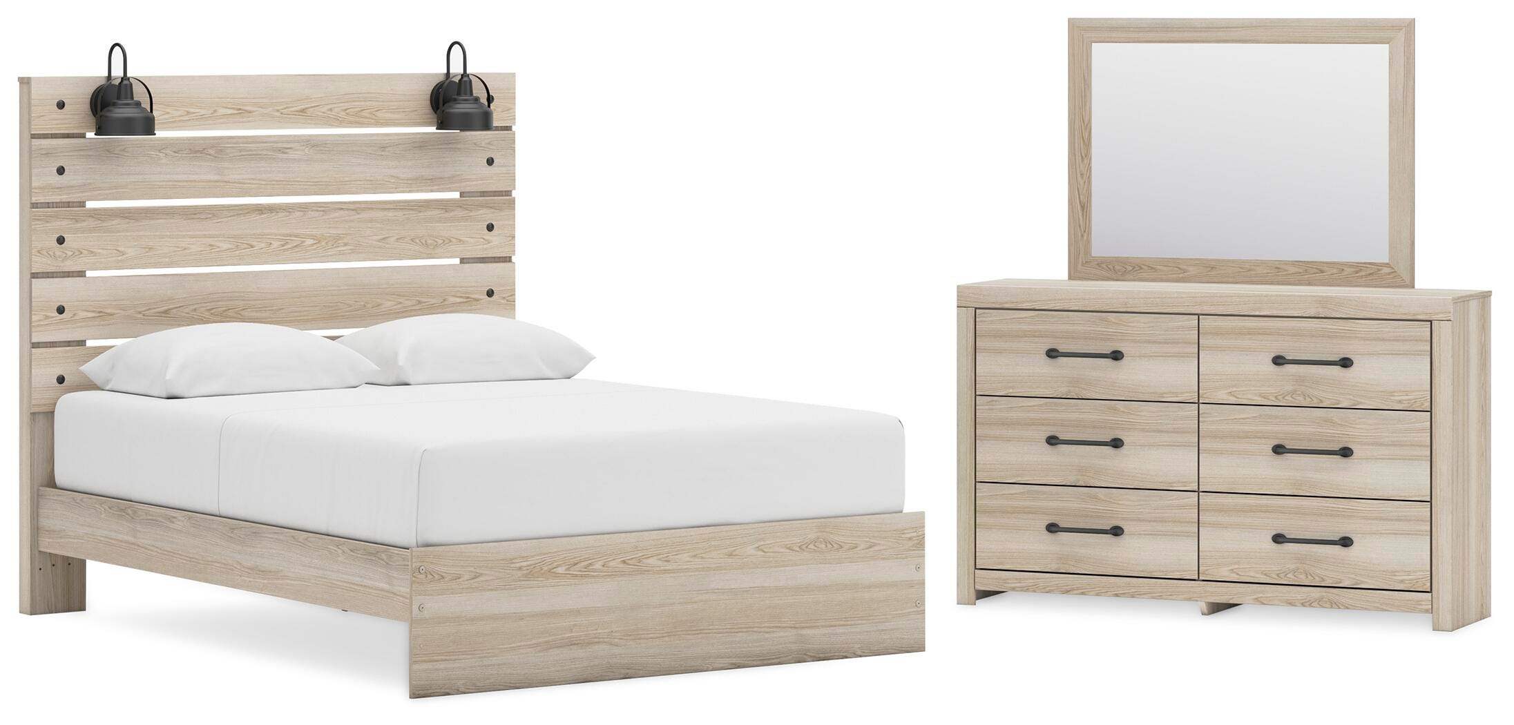 Senbry Queen Panel Bed with Mirrored Dresser