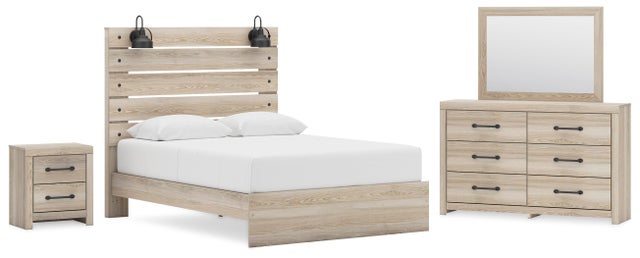 Senbry Queen Panel Bed with Mirrored Dresser and Nightstand