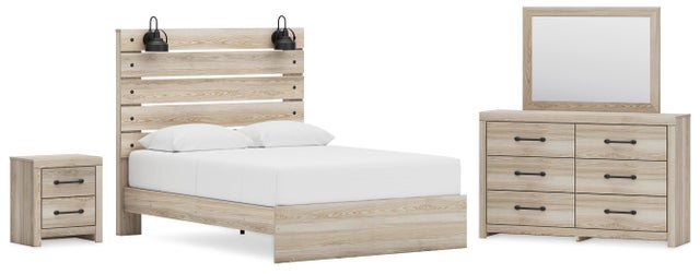 Senbry Queen Panel Bed with Mirrored Dresser and Nightstand