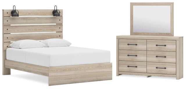 Senbry Queen Panel Bed with Mirrored Dresser