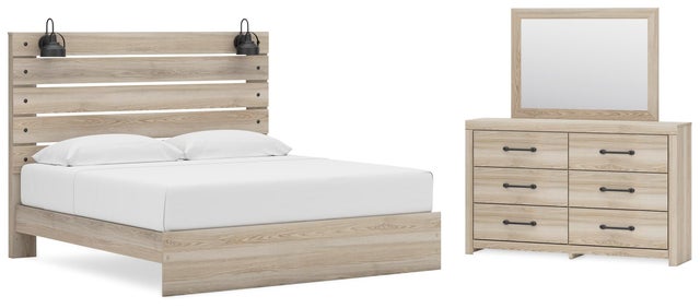 Senbry King Panel Bed with Mirrored Dresser