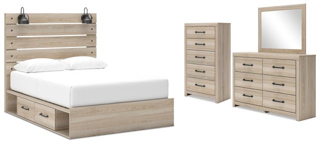 Senbry Queen Panel Bed with Mirrored Dresser and Chest