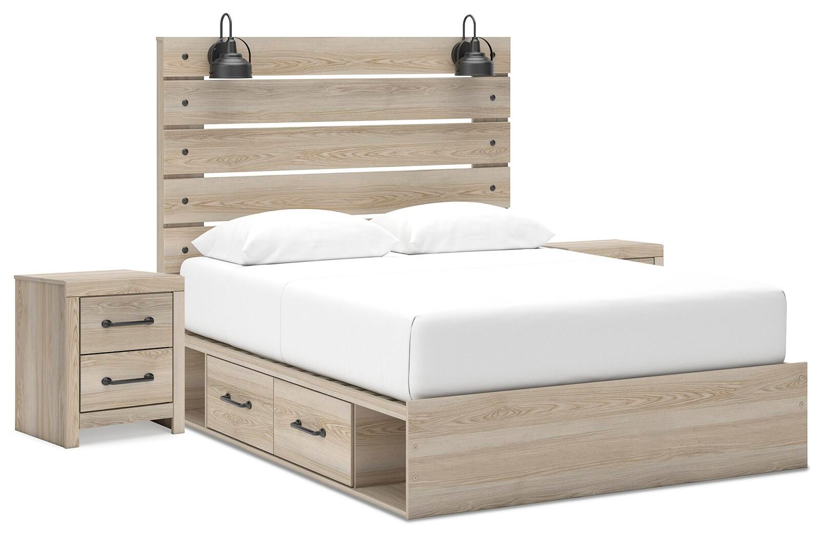 Senbry Queen Panel Bed with 2 Nightstands
