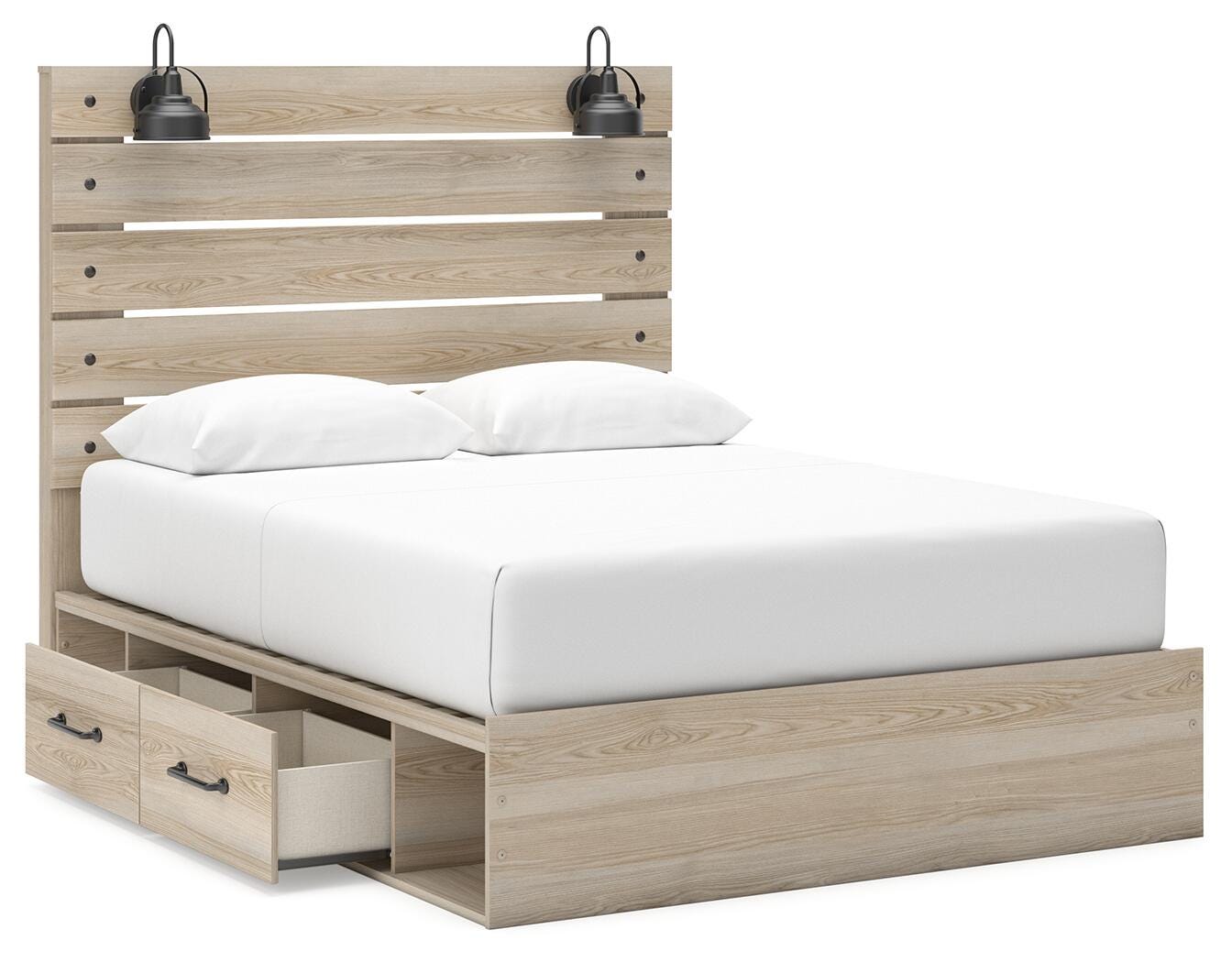 Cama matrimonial Senbry con paneles y almacenamiento - image 6