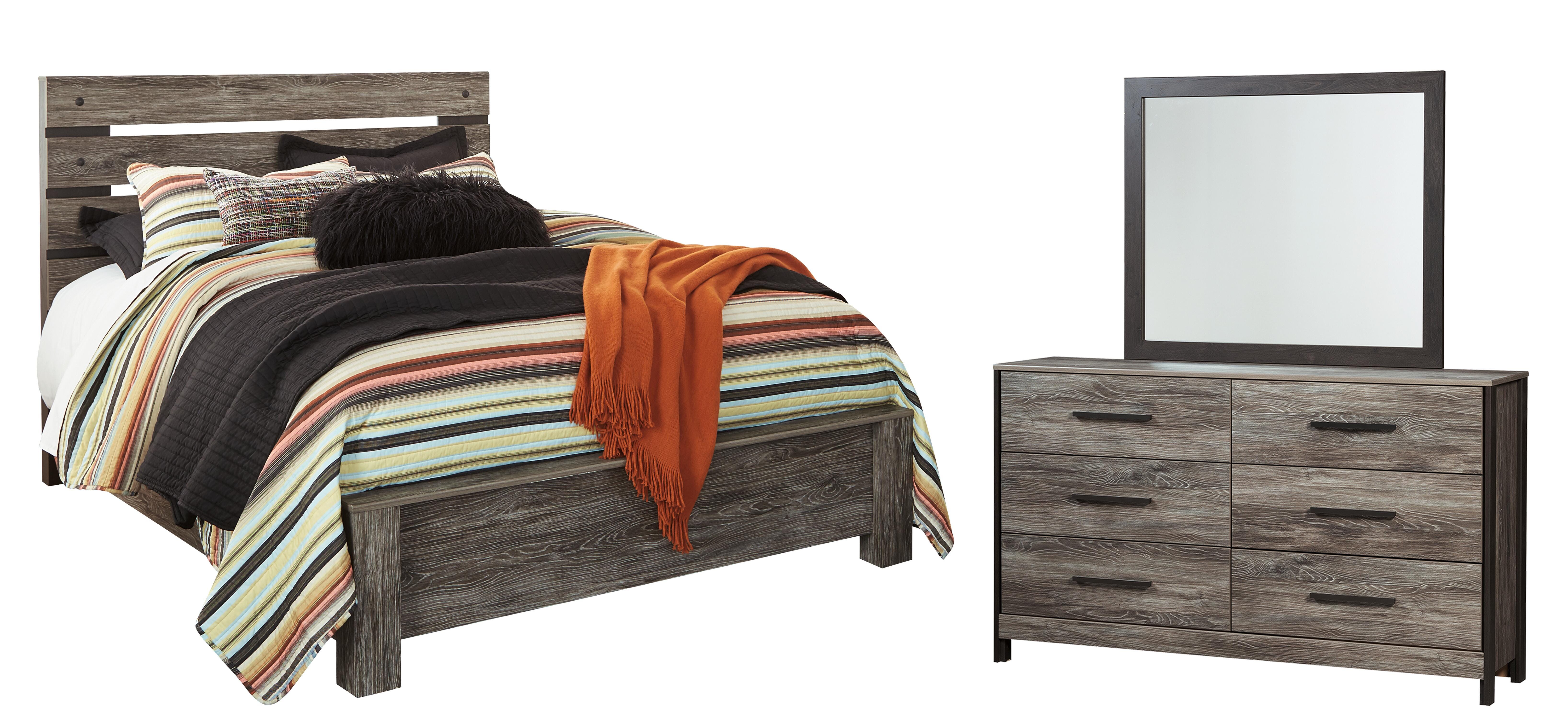 Cazenfeld Queen Panel Bed with Mirrored Dresser, Black/Gray, large