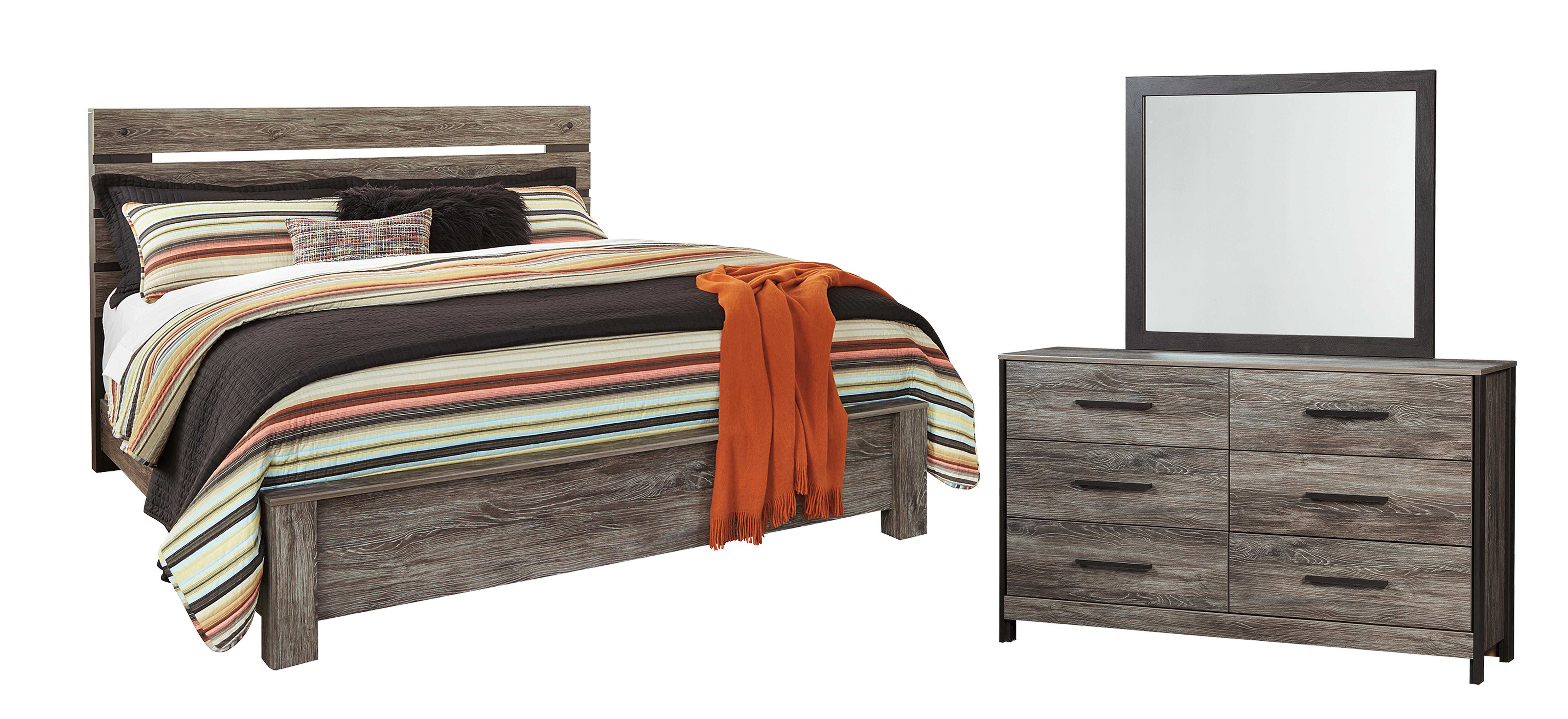 Cazenfeld King Panel Bed with Mirrored Dresser, Black/Gray, large