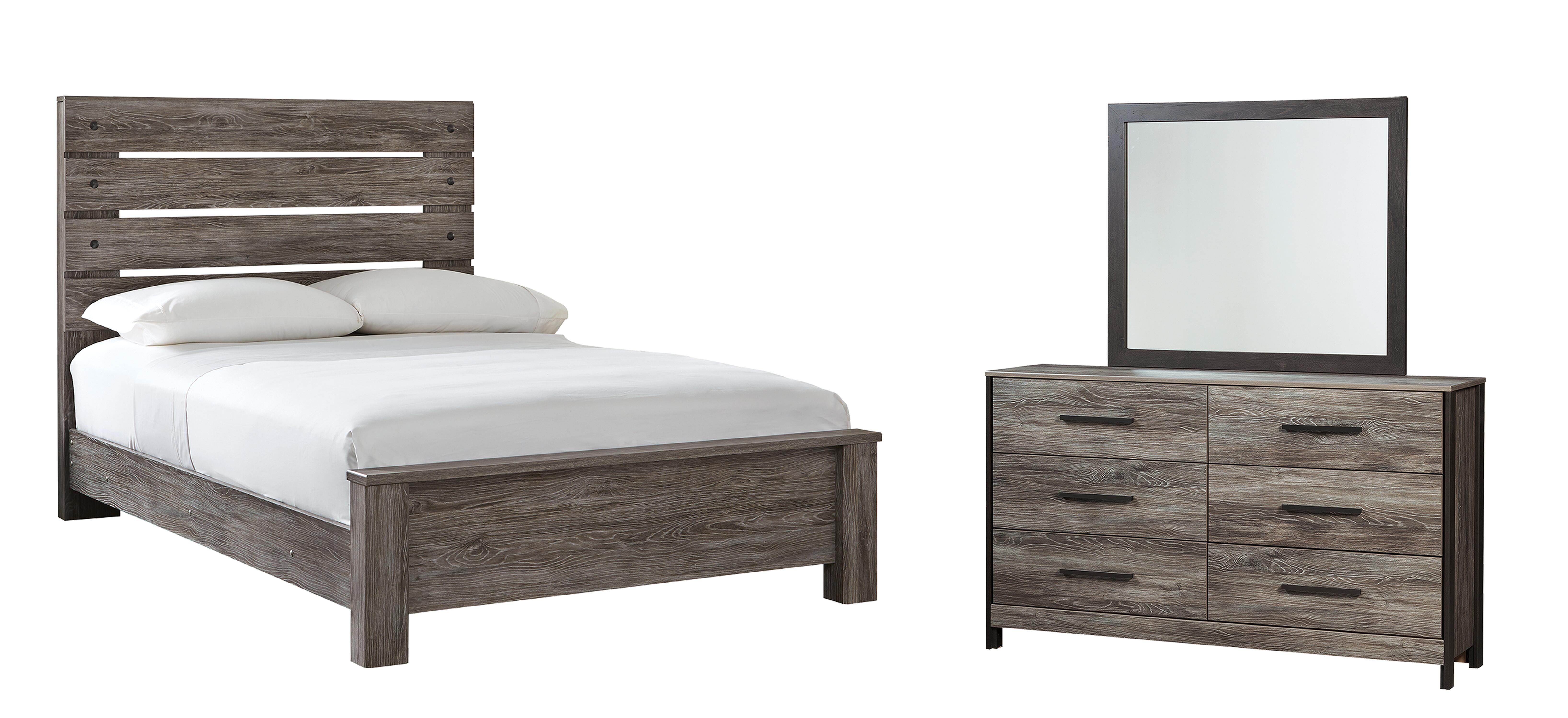 Cazenfeld Full Panel Bed with Mirrored Dresser, Black/Gray, large
