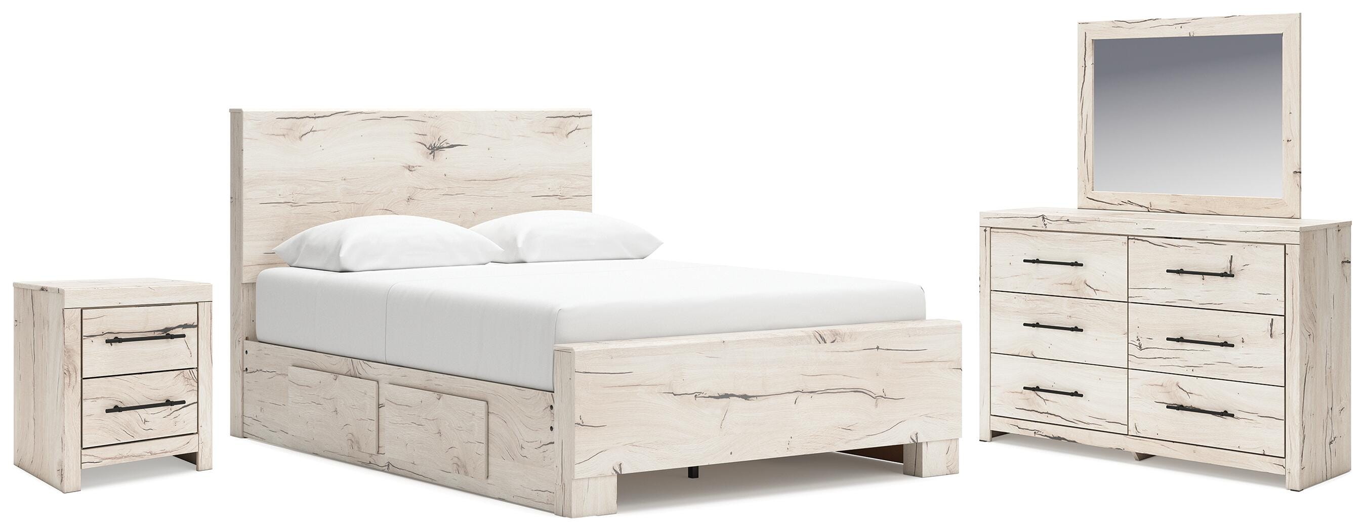 Lawroy Queen Panel Bed with Storage, Dresser, Mirror and Nightstand image 1