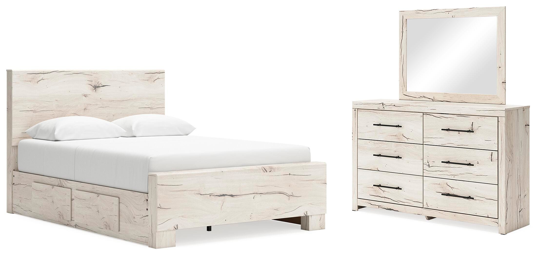 Cama Lawroy Queen con panel y almacenamiento, cómoda y espejo - image 1