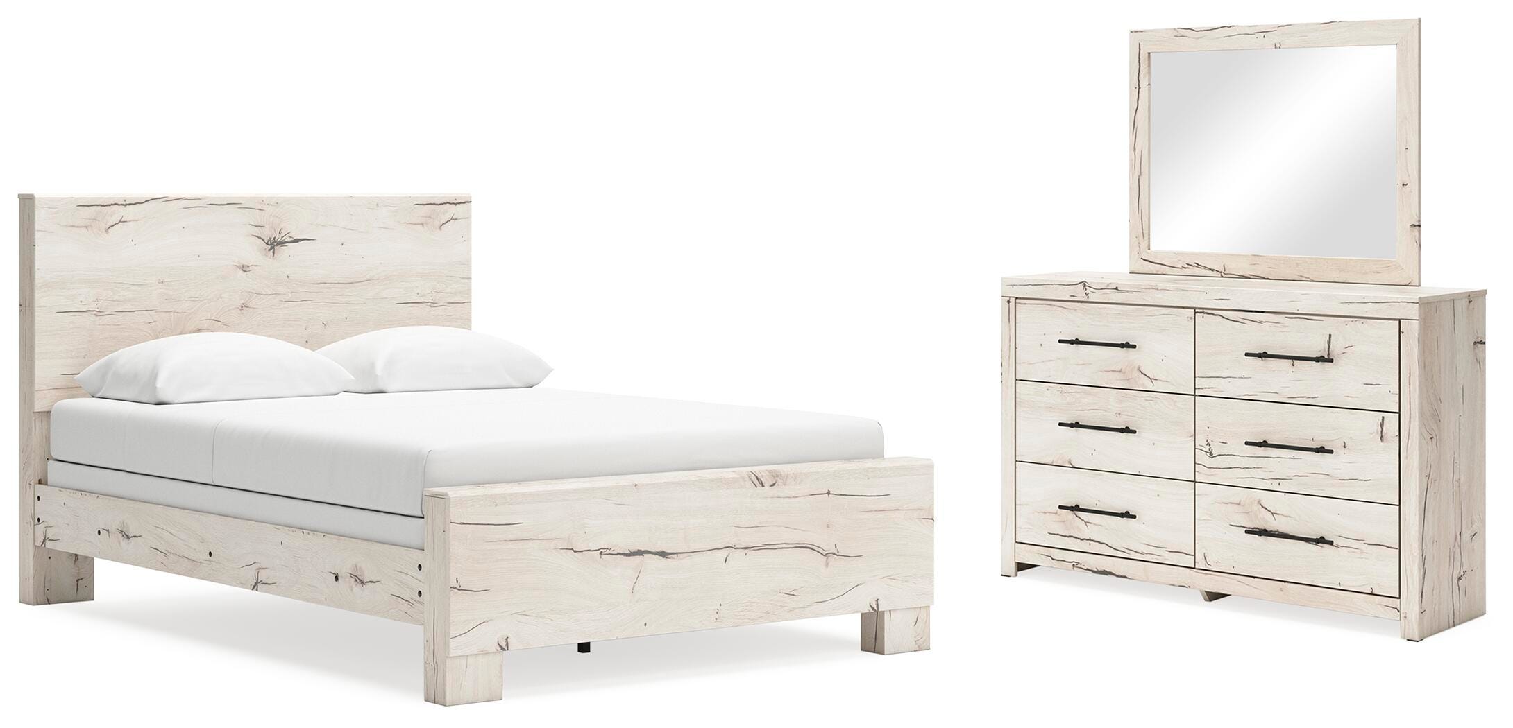 Cama con panel Lawroy Queen, cómoda y espejo - image 1