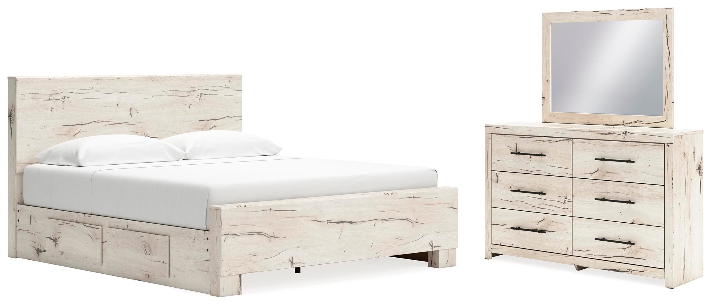 Cama con paneles Lawroy King con almacenamiento, tocador y espejo - image 1