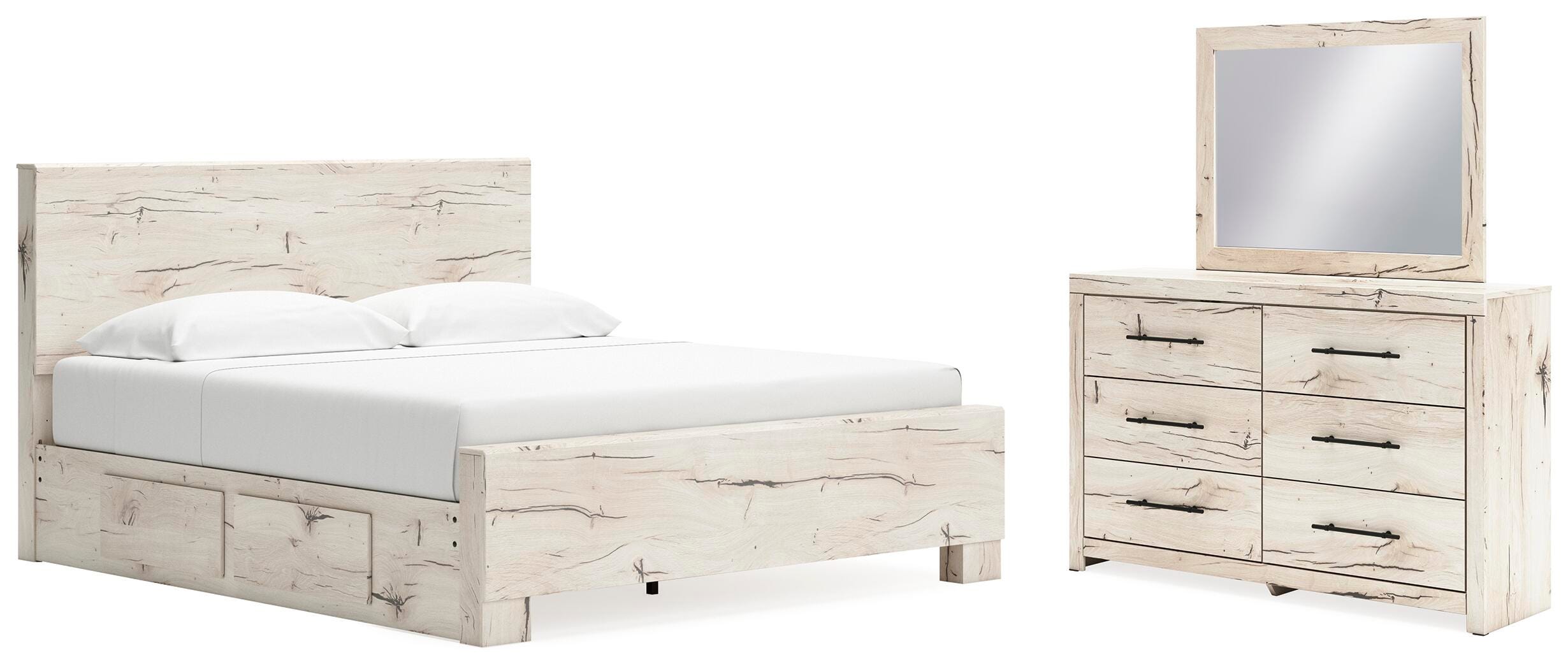 Cama con paneles Lawroy King con almacenamiento, tocador y espejo - image 1