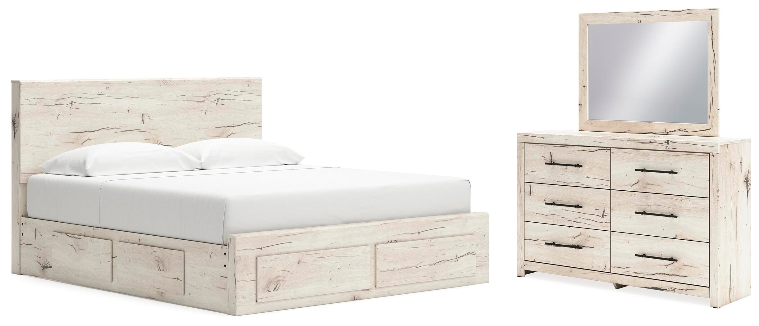 Cama con almacenamiento, cómoda y espejo Lawroy King Panel - image 1