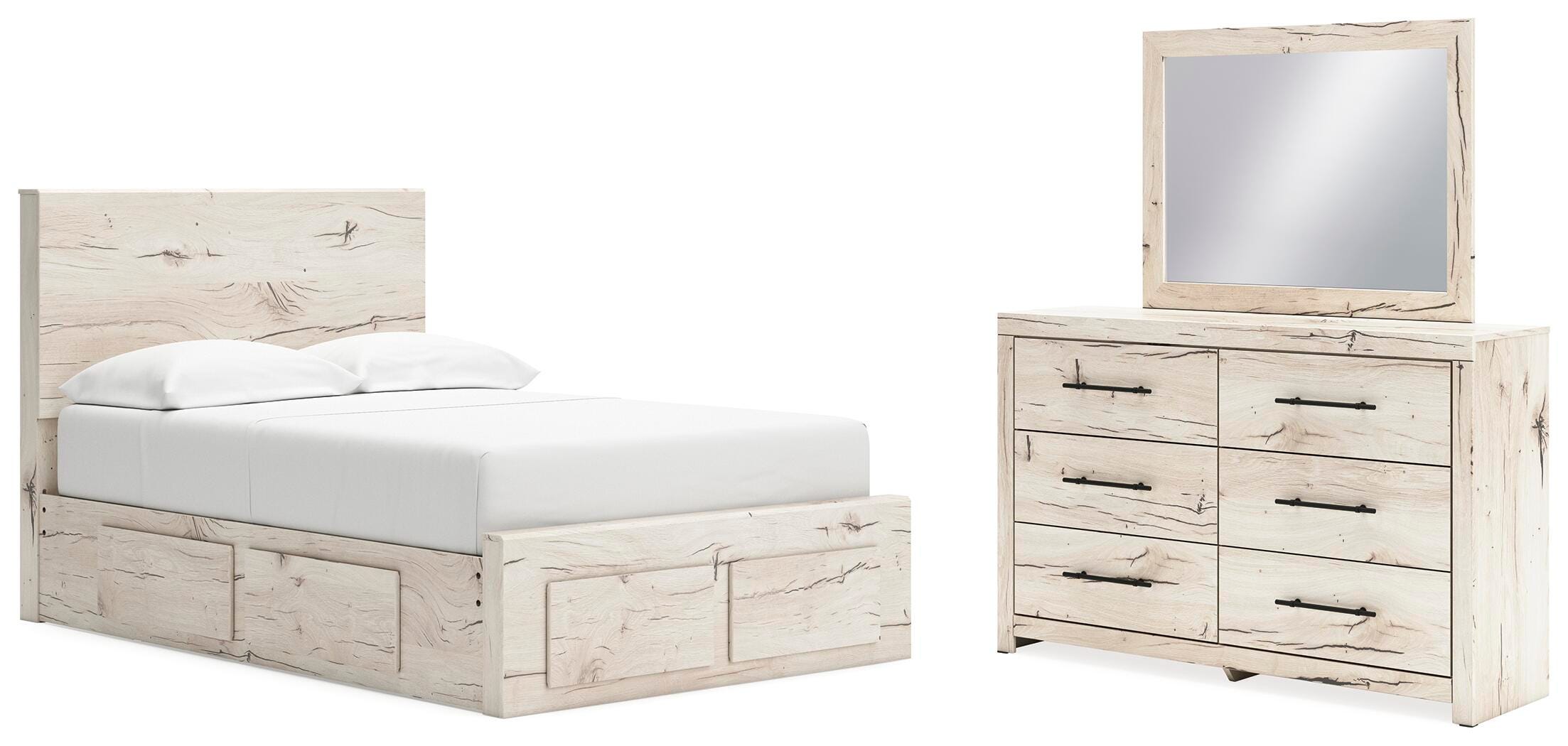 Cama con almacenaje, cómoda y espejo Lawroy Full Panel - image 1