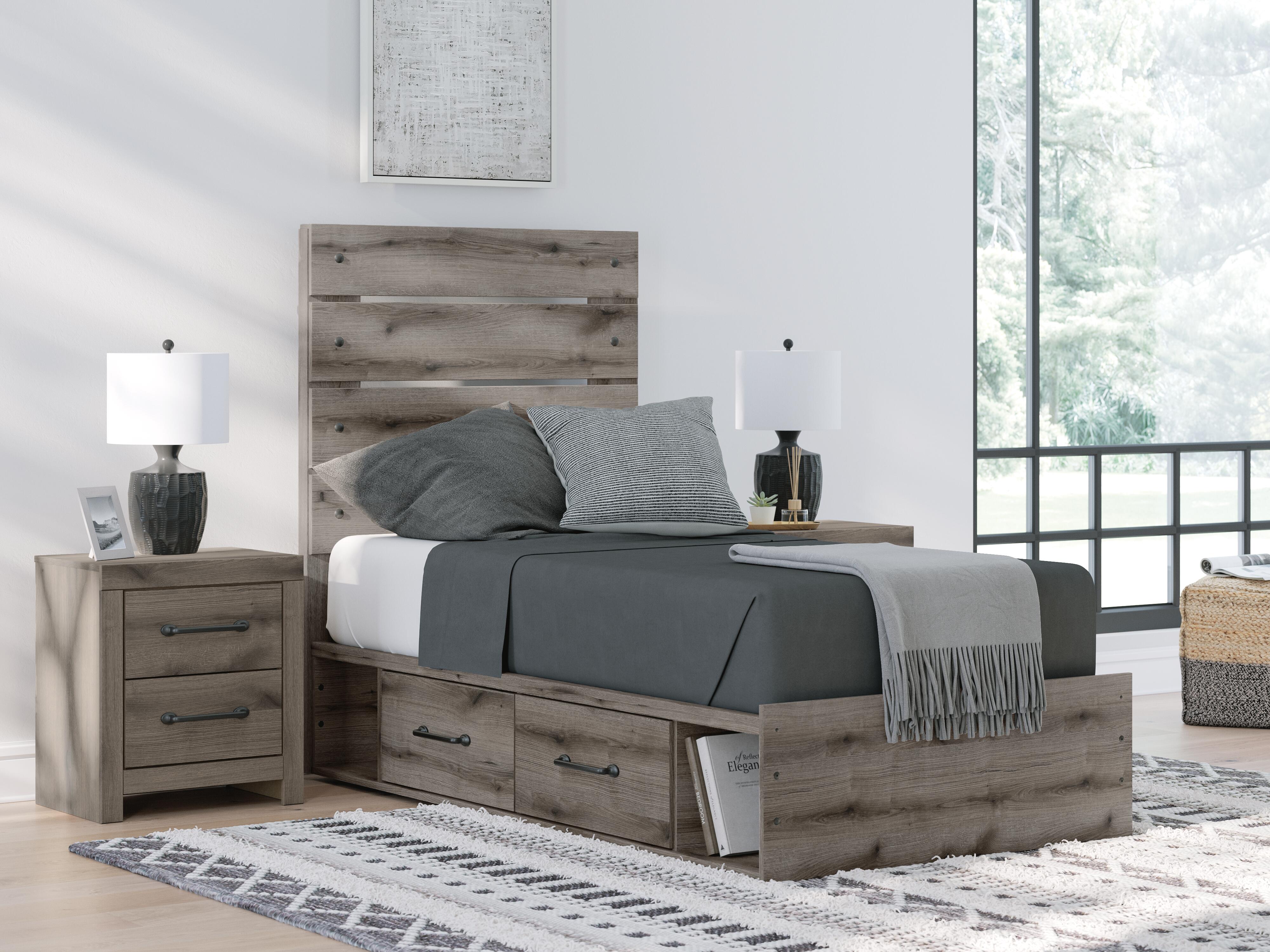 Urbanoore Twin Panel Bed with Storage, Brown Gray