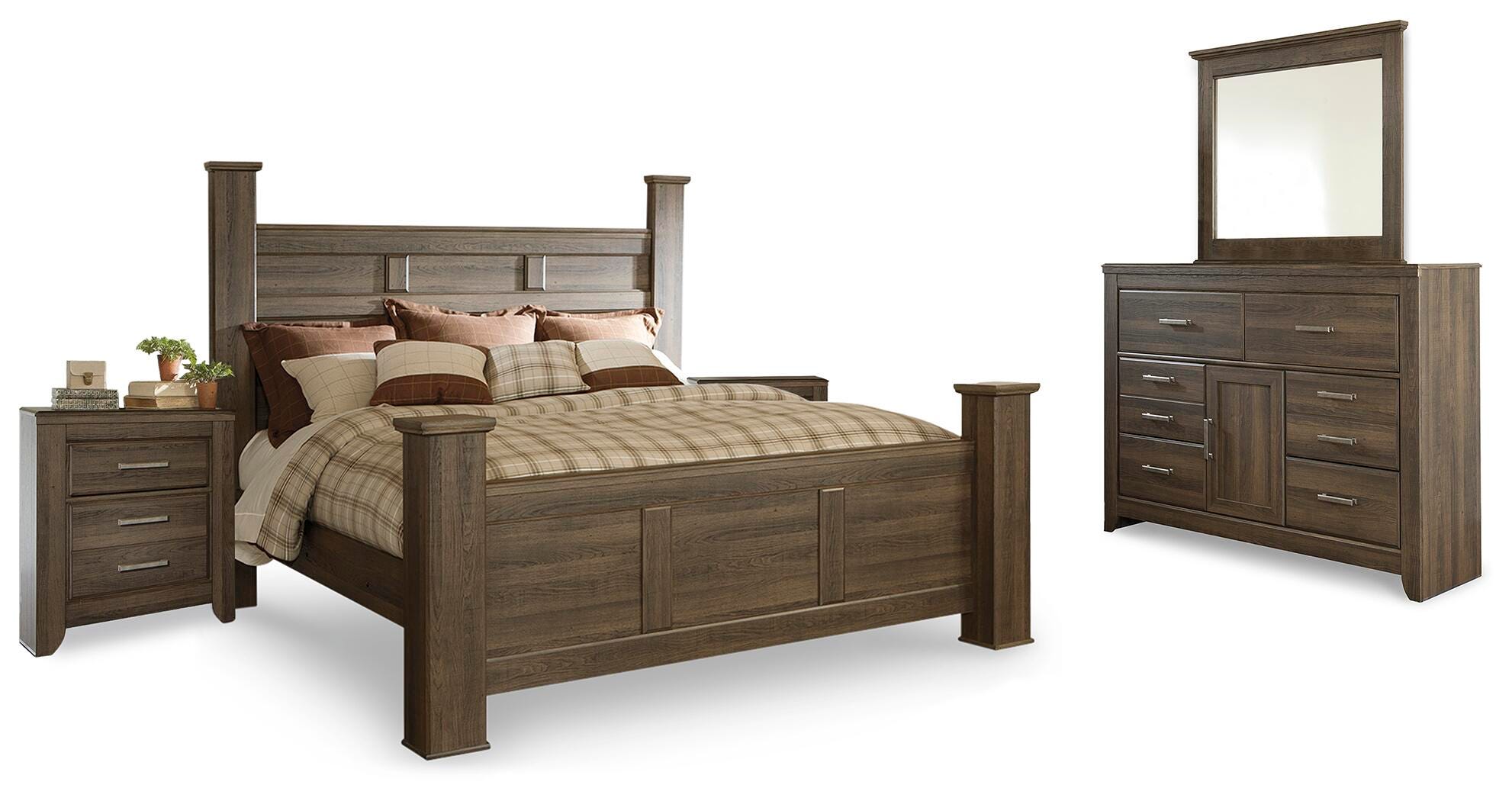 Juego de dormitorio tamaño King Juararo: cama, cómoda, espejo y 2 mesitas de noche - image 1