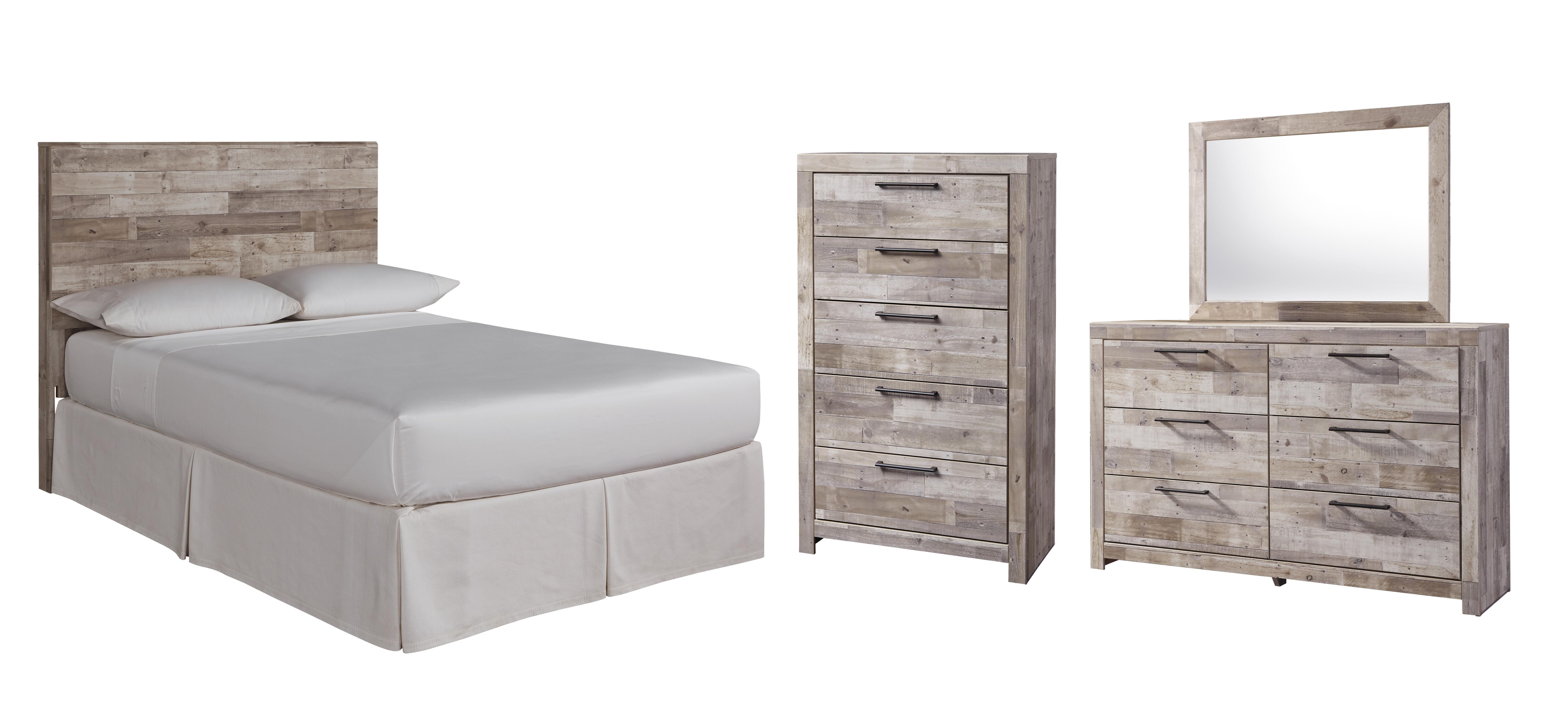 Effie Full Panel Headboard Bed with Mirrored Dresser and Chest, Whitewash, large