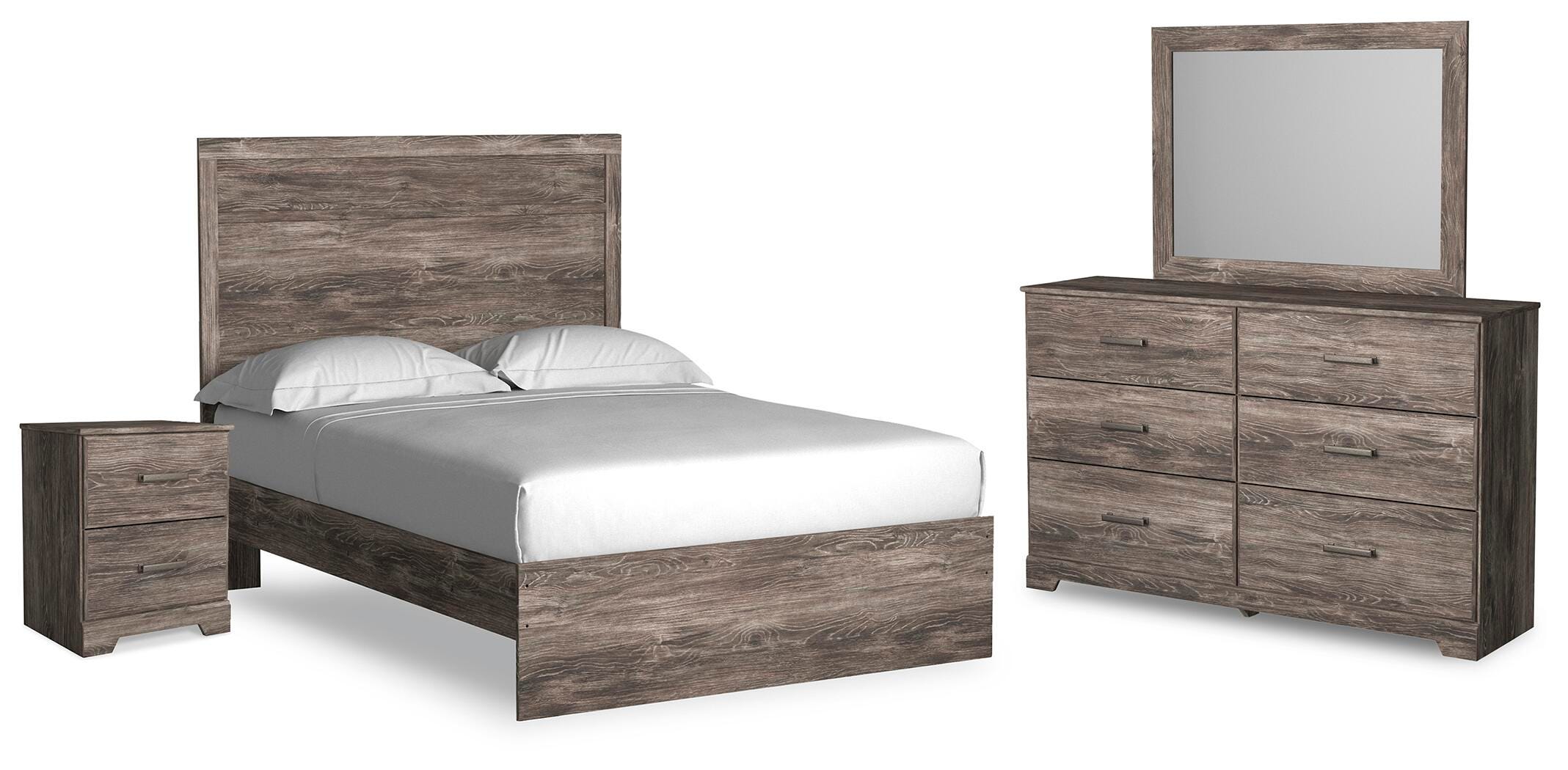 Ralinksi Full Panel Bed with Mirrored Dresser and Nightstand, Gray, large