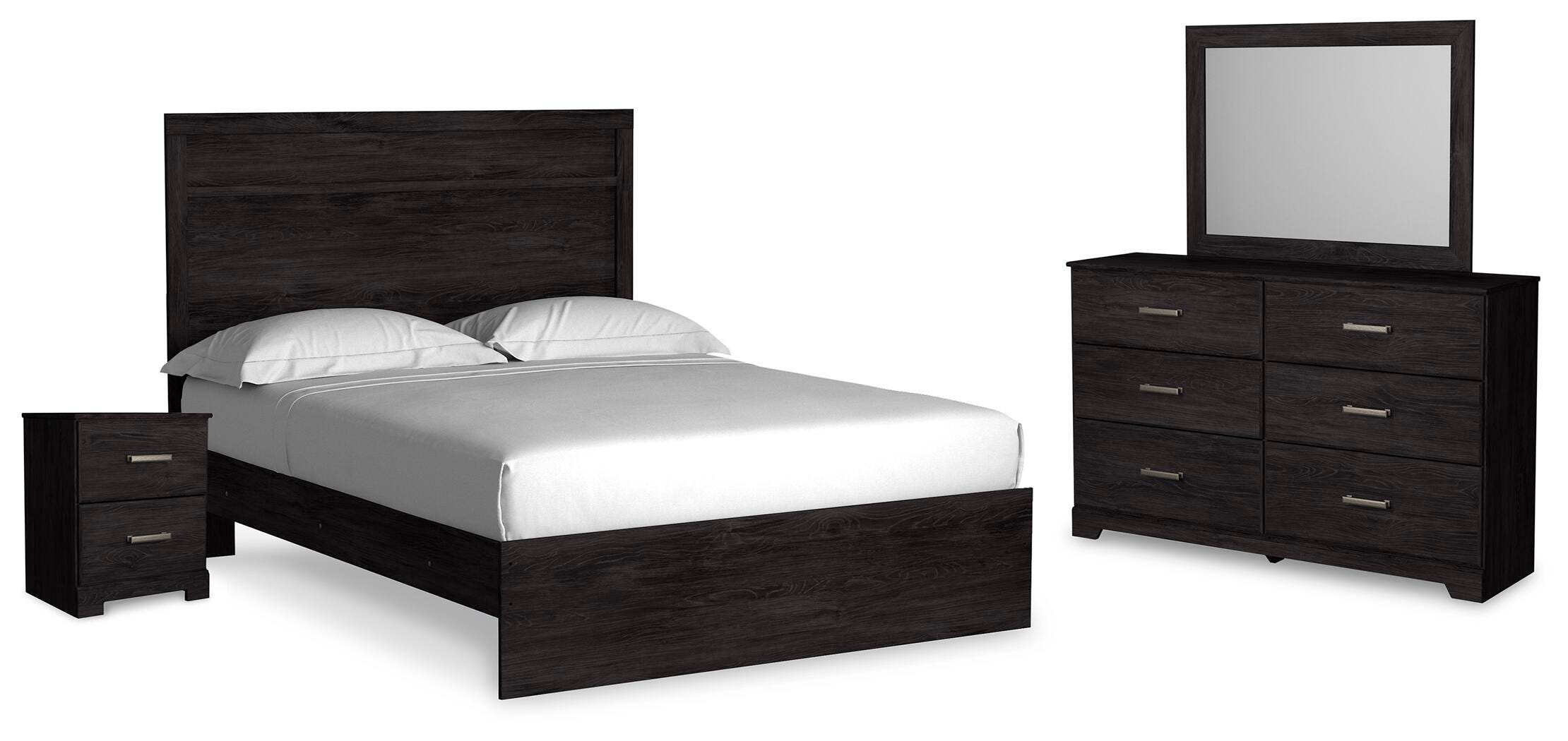 Belachime Queen Panel Bed with Mirrored Dresser and Nightstand, Charcoal, large