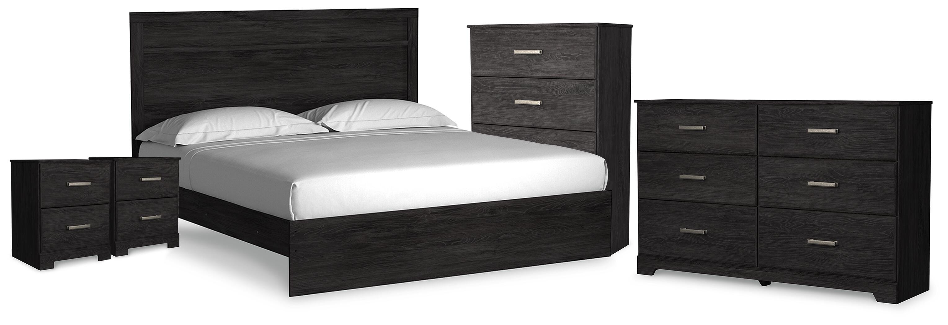 Juego de dormitorio Belachime King que incluye cama, cómoda, arcón y 2 mesitas de noche - image 1