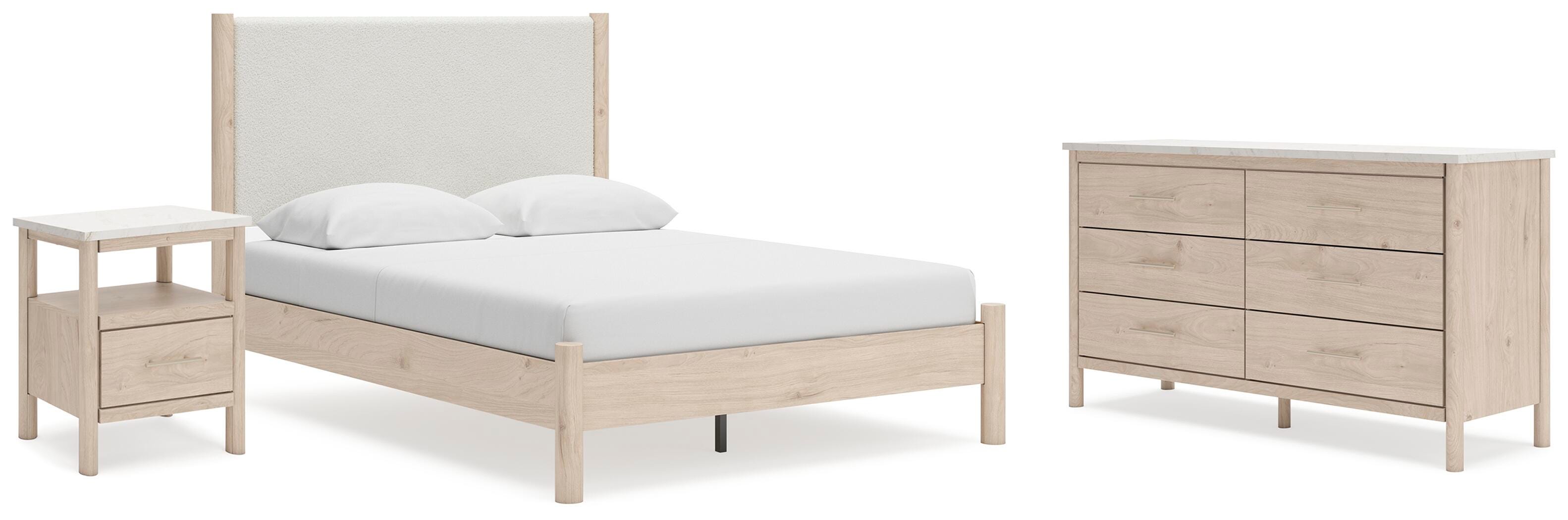 Cadmori Queen Upholstered Panel Bed, Dresser and Nightstand - image 1