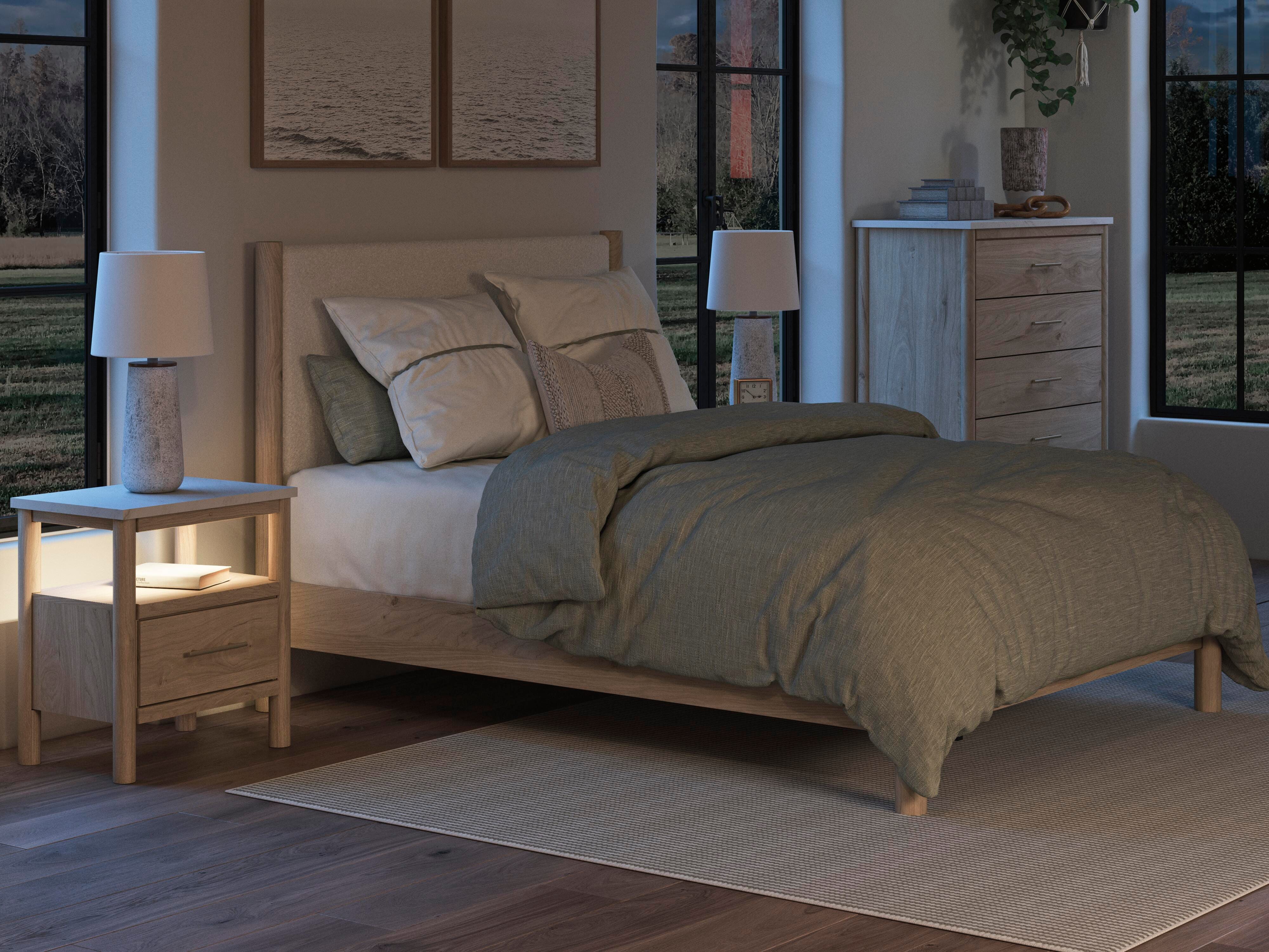 Cama con panel Queen, cómoda, espejo y mesita de noche Cadmori - image 21