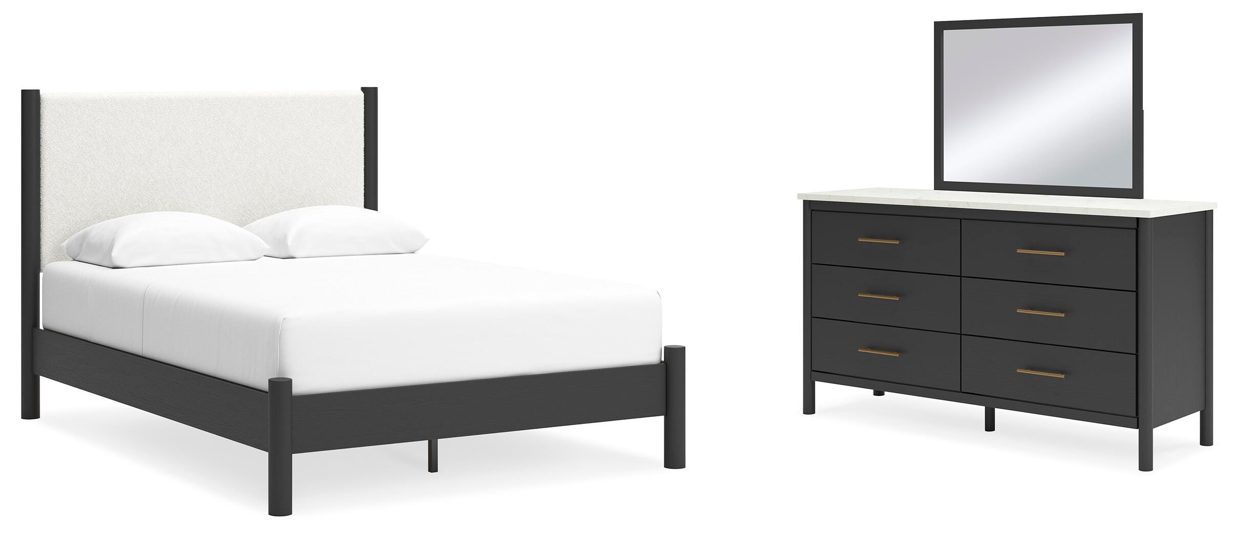 Cadmori Queen Upholstered Panel Bed, Dresser and Mirror - image 1