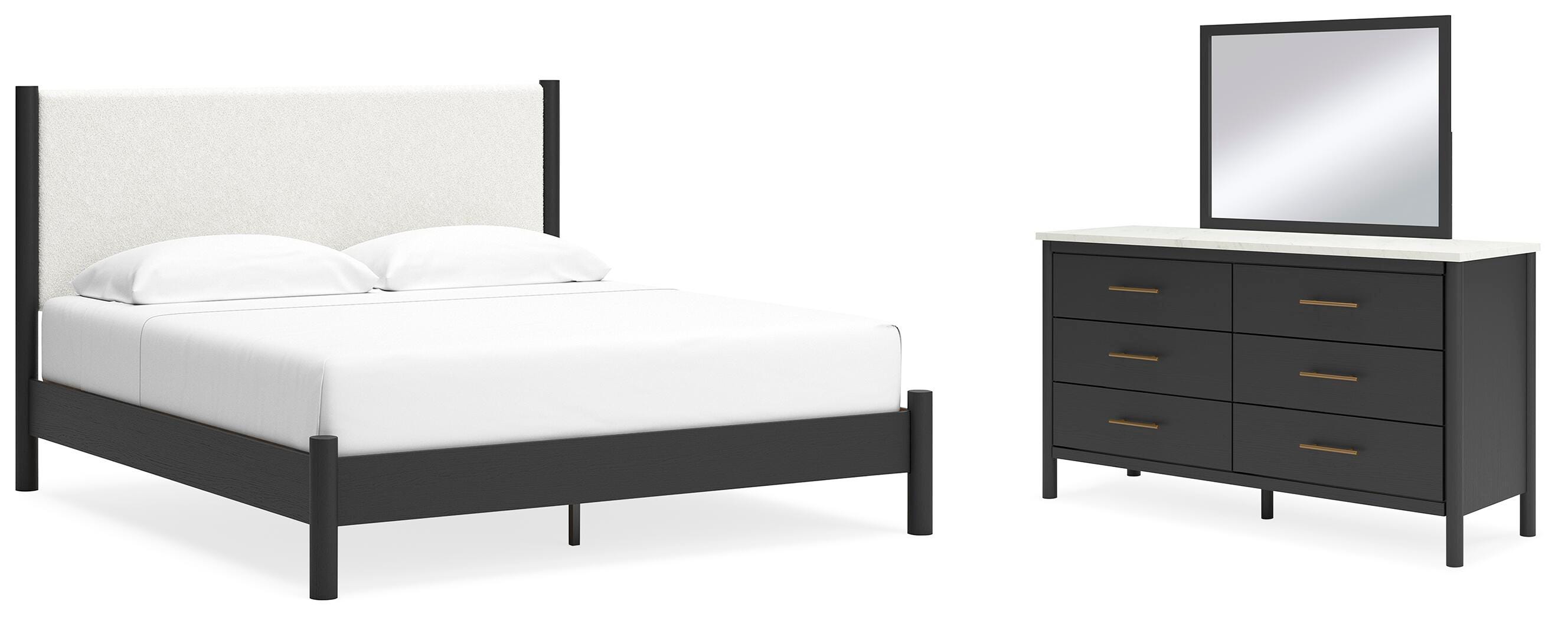 Cadmori King Cama de panel tapizada, cómoda y espejo - image 1