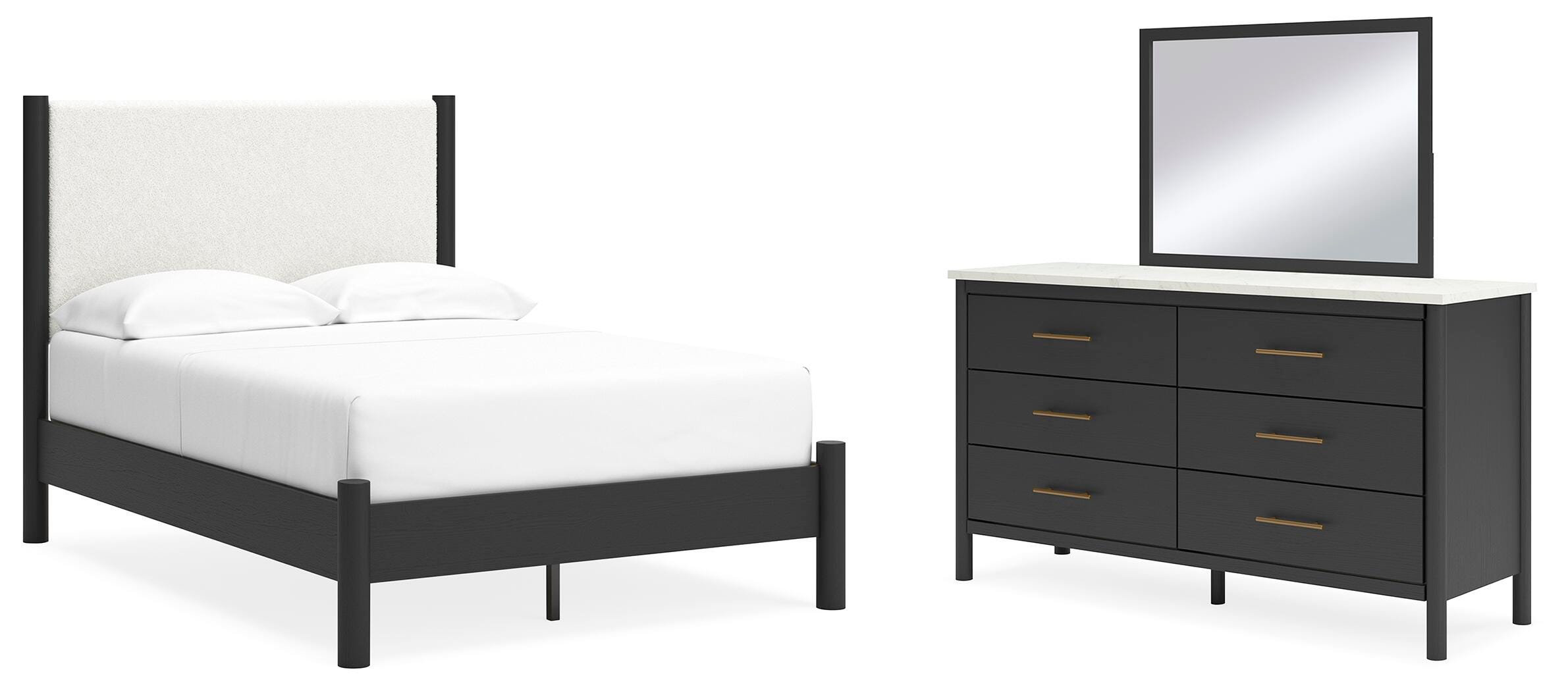 Cama, cómoda y espejo tapizados Cadmori Full - image 1
