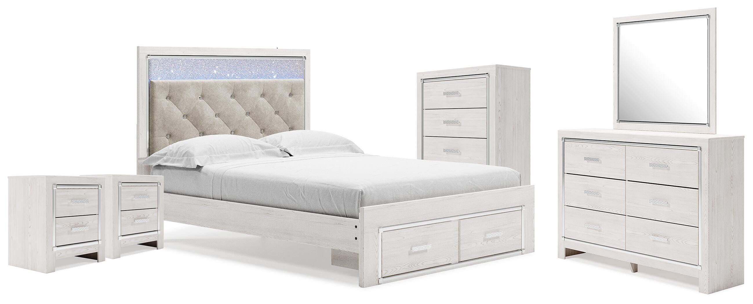 Cama de almacenaje Altyra Queen, Tocador con espejo, Cajonera y 2 Mesitas de noche - image 1