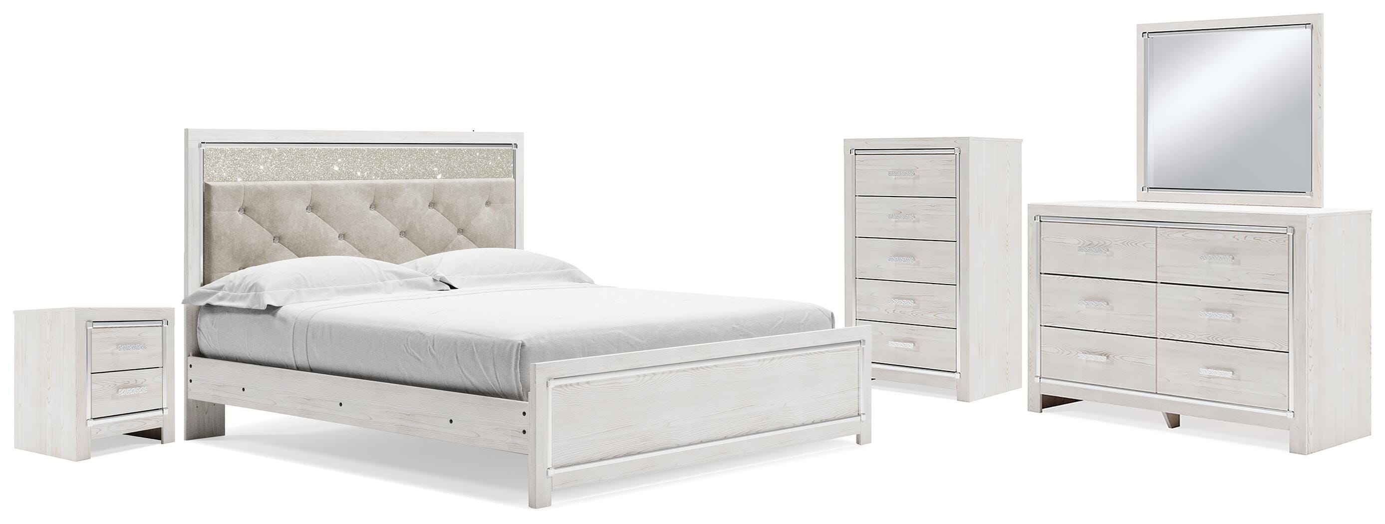 Cama con paneles Altyra King, cómoda, espejo, chiffonier y mesita de noche - image 1