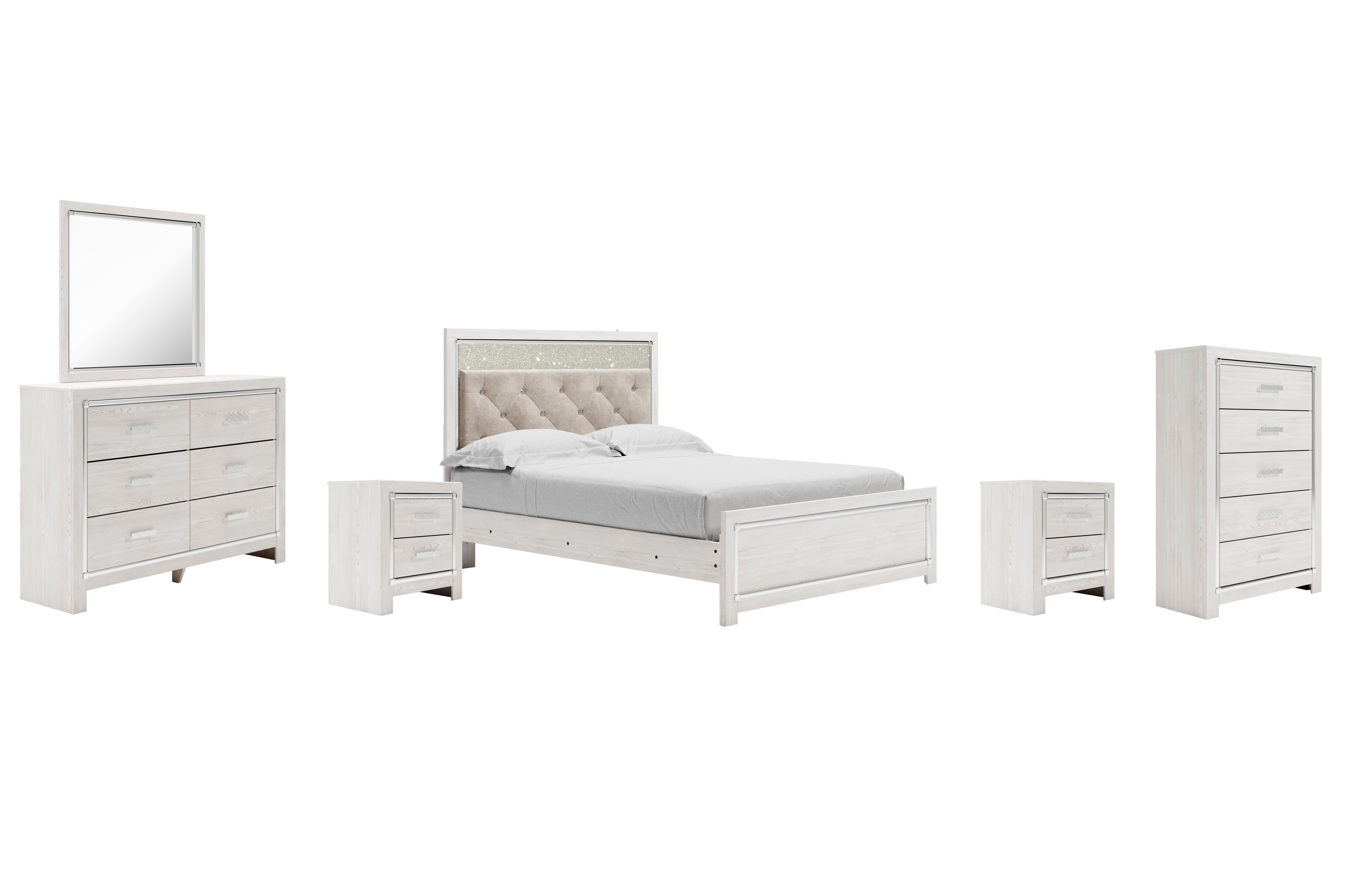 Altyra Queen Upholstered Panel Bed, Dresser, Mirror, Chest and 2 Nightstands - image 1