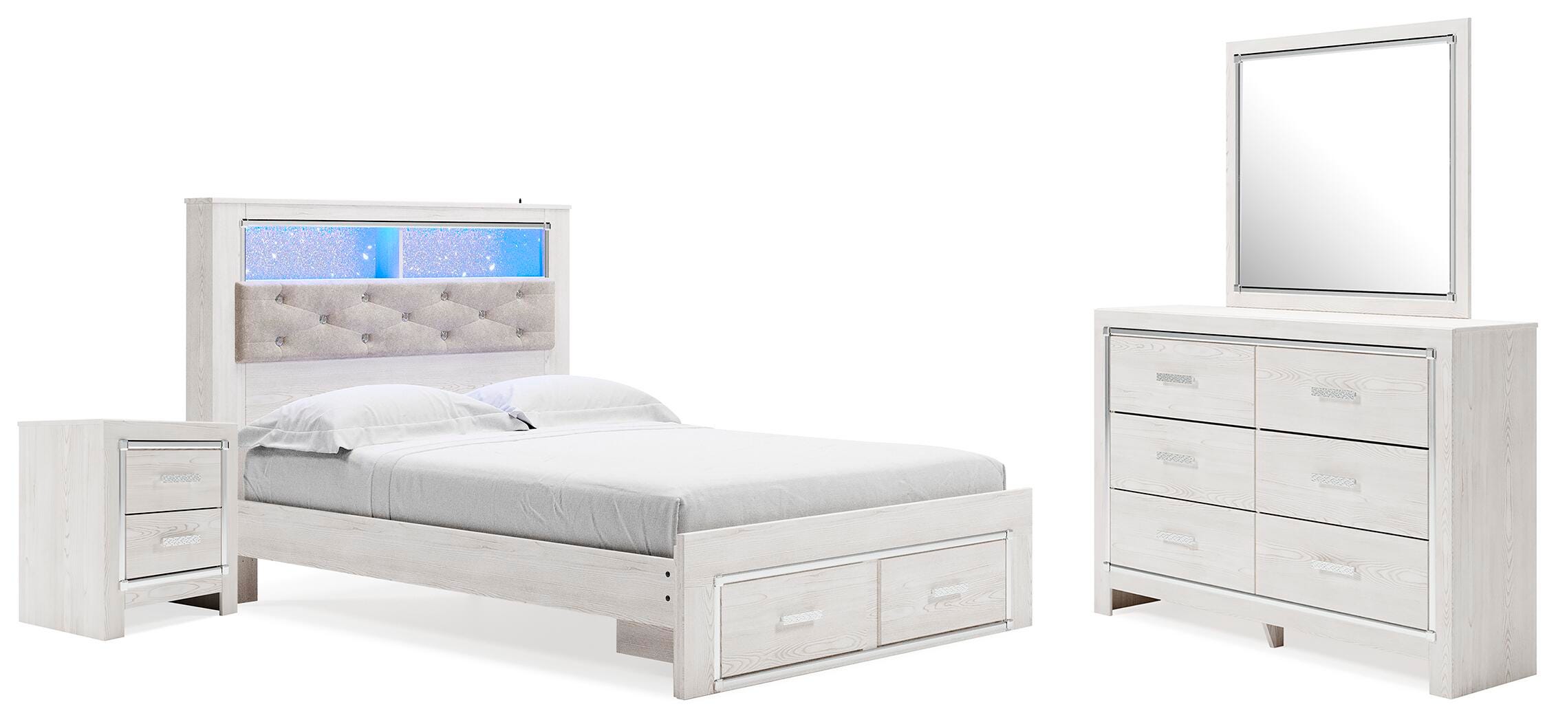 Cama Altyra Queen con panel de almacenamiento, cómoda, espejo y mesita de noche - image 1