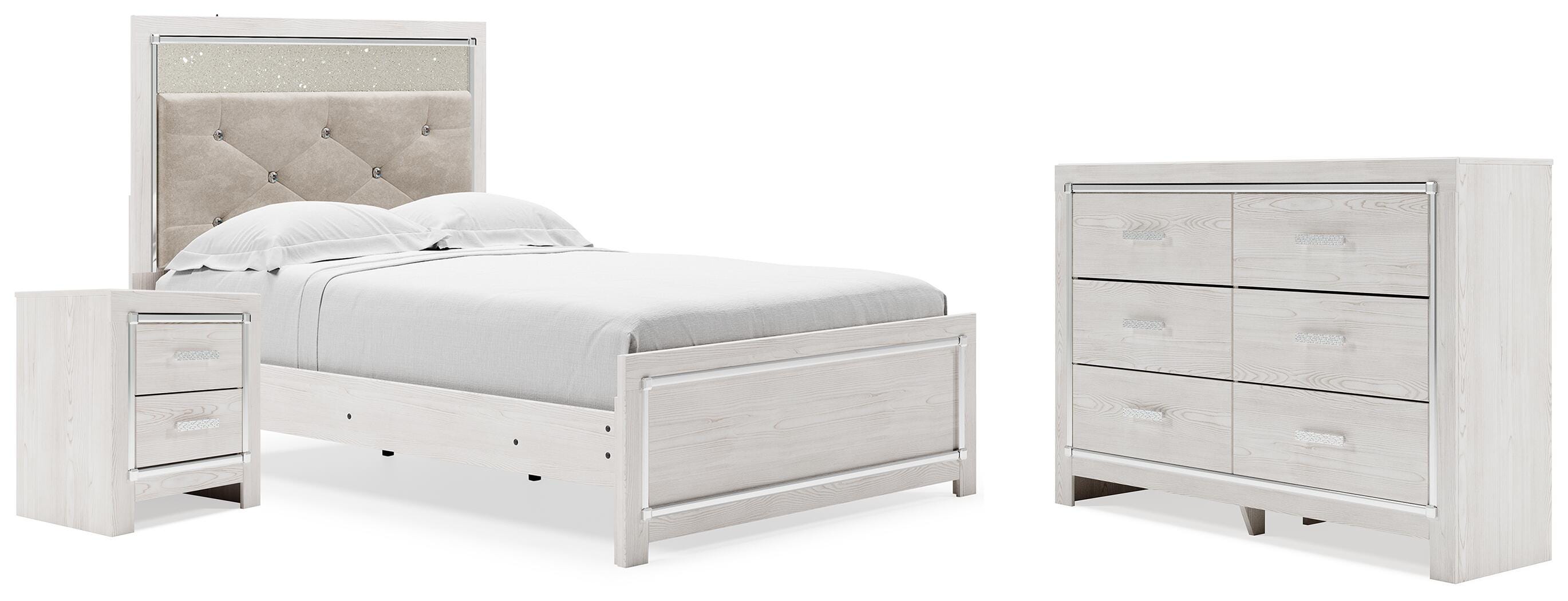 Cama de panel totalmente tapizada Altyra, cómoda y mesita de noche - image 1