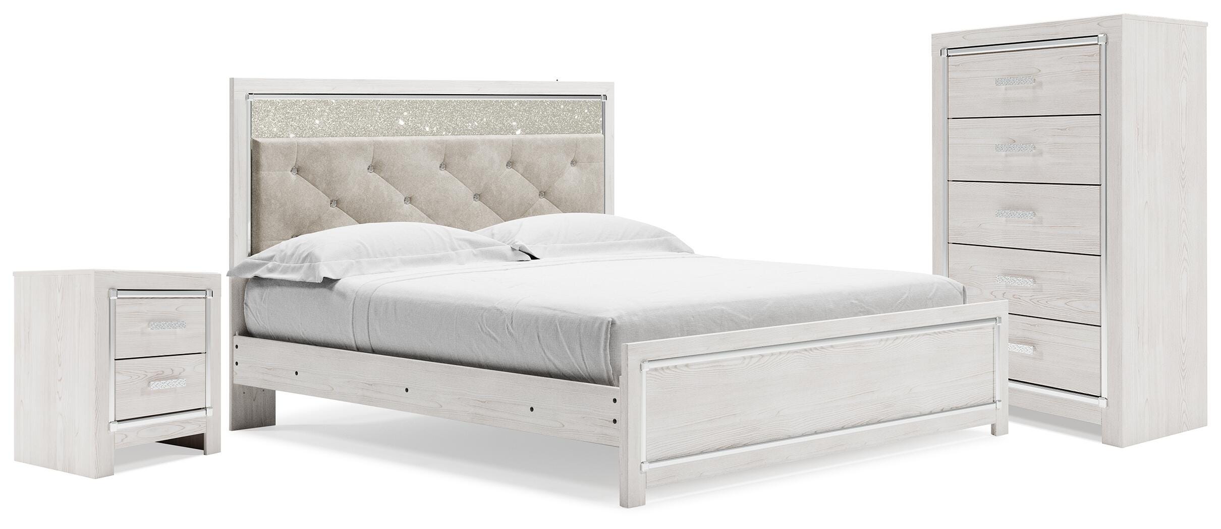 Cama con panel, cómoda y 2 mesitas de noche Altyra King - image 1