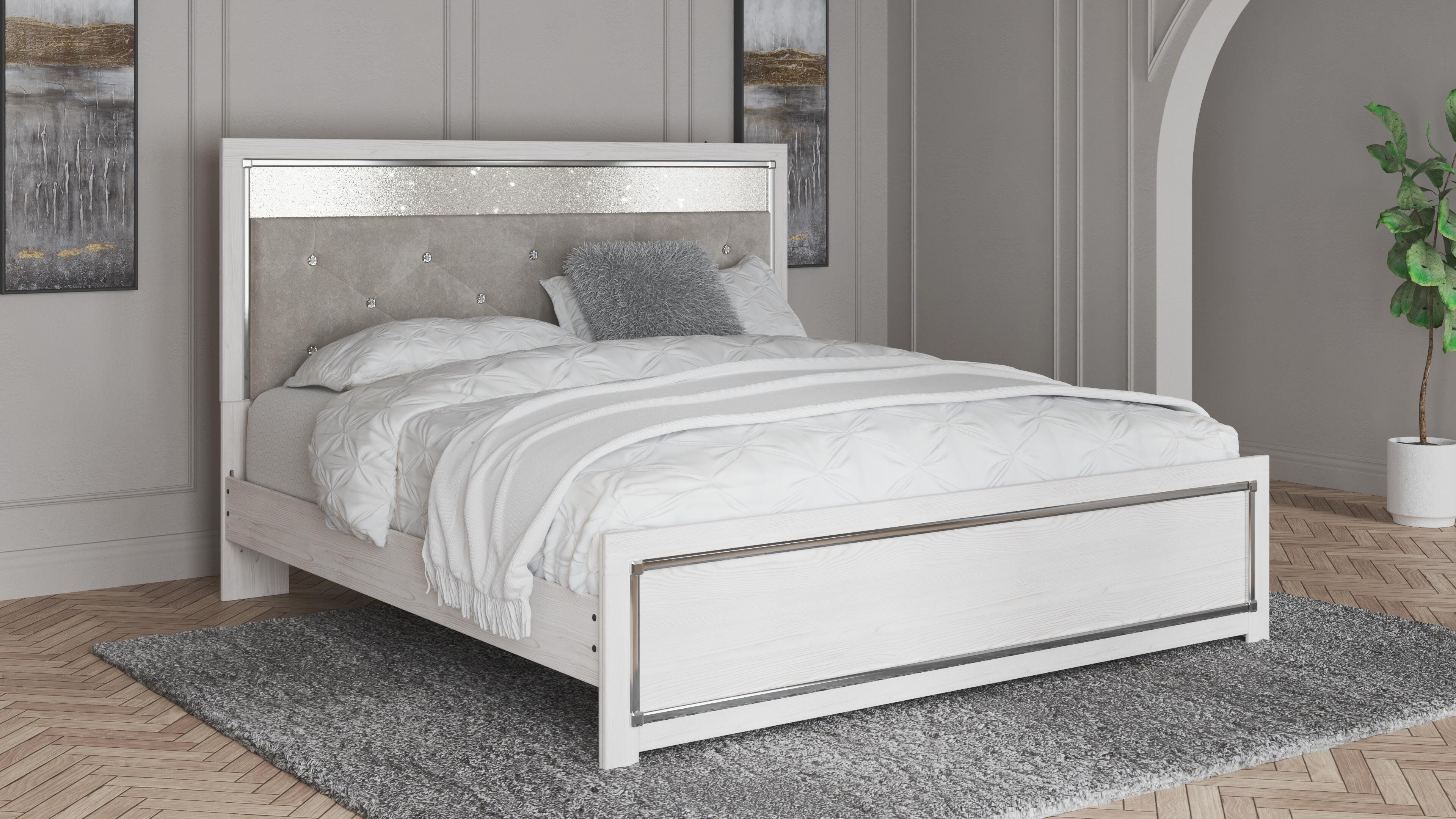 Cama tapizada con panel King, tocador, espejo y mesita de noche Altyra - image 28