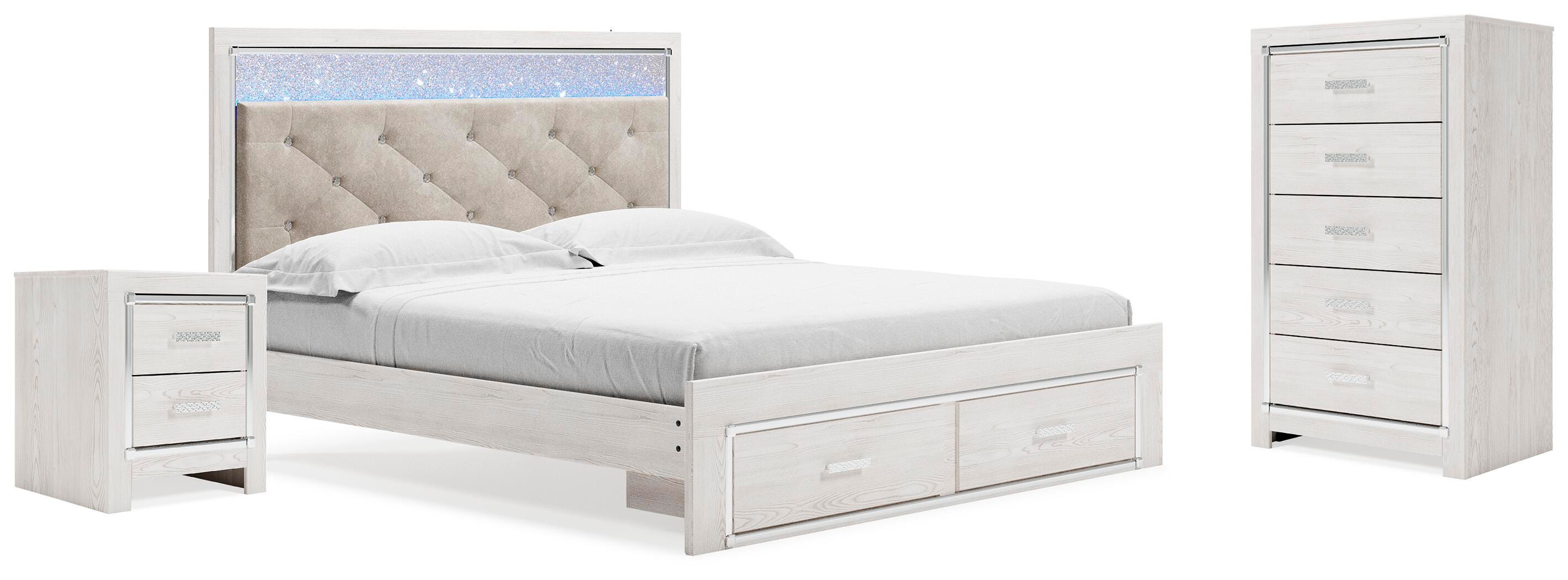 Cama Altyra tamaño King con almacenaje, cómoda y mesita de noche - image 1