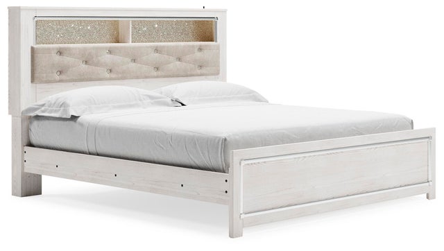 Altyra King Panel Bed with Upholstered Bookcase Headboard