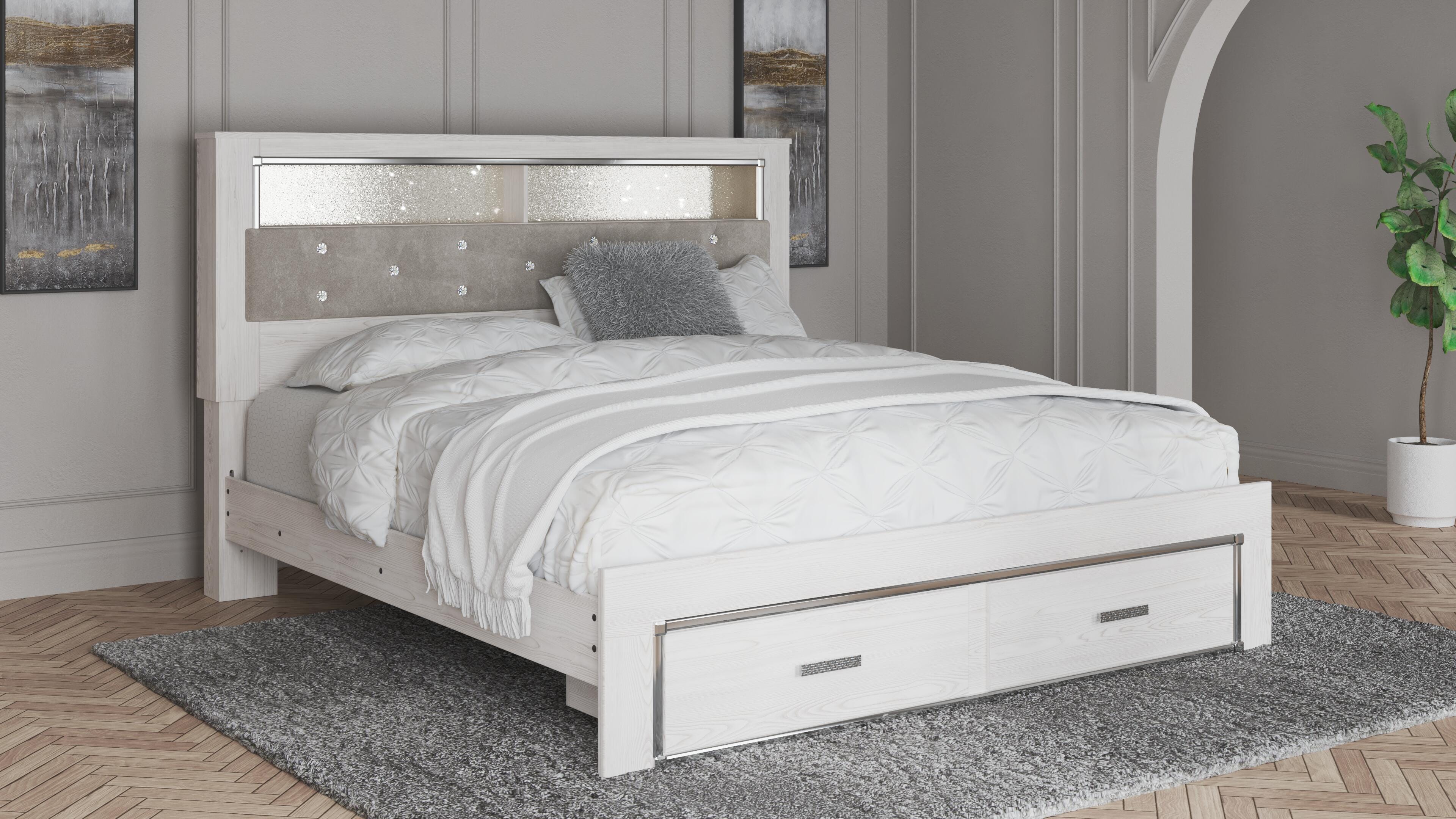 Altyra King Upholstered Bookcase Bed with Storage - image 1