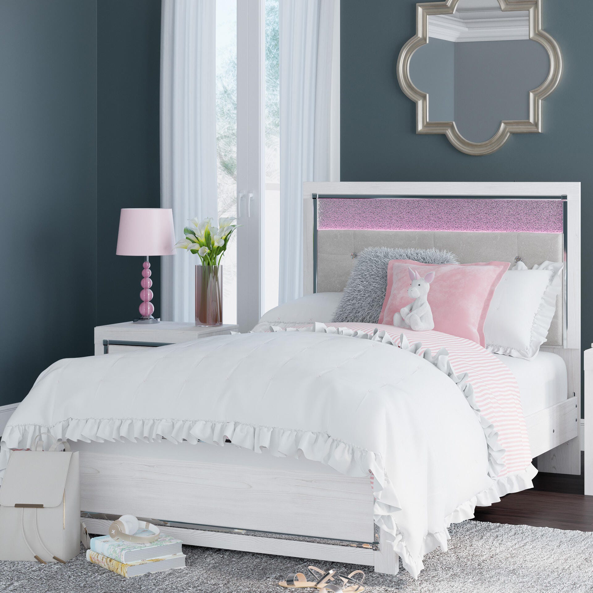 Altyra Full Panel Bed, White, rollover