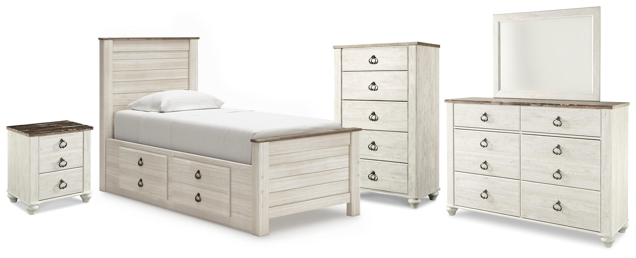 Willowton Twin Bed with Storage, Dresser, Mirror, Chest and Nightstand - image 1