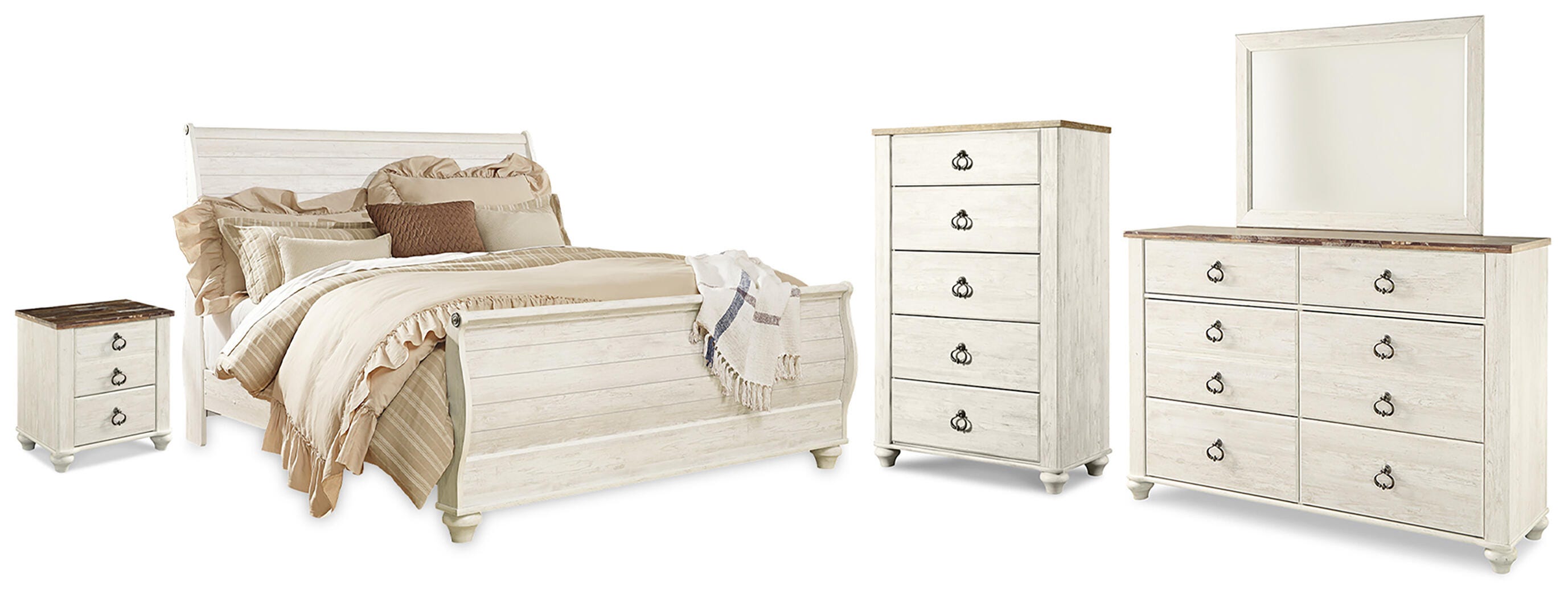 Willowton King Sleigh Bed, Dresser, Mirror, Chest and Nightstand - image 1