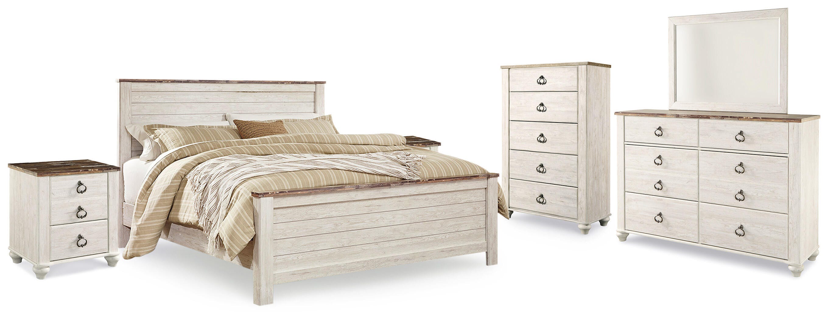 Cama King Panel, Cómoda, Espejo, Chifonier y 2 Mesitas de Noche Willowton - image 1