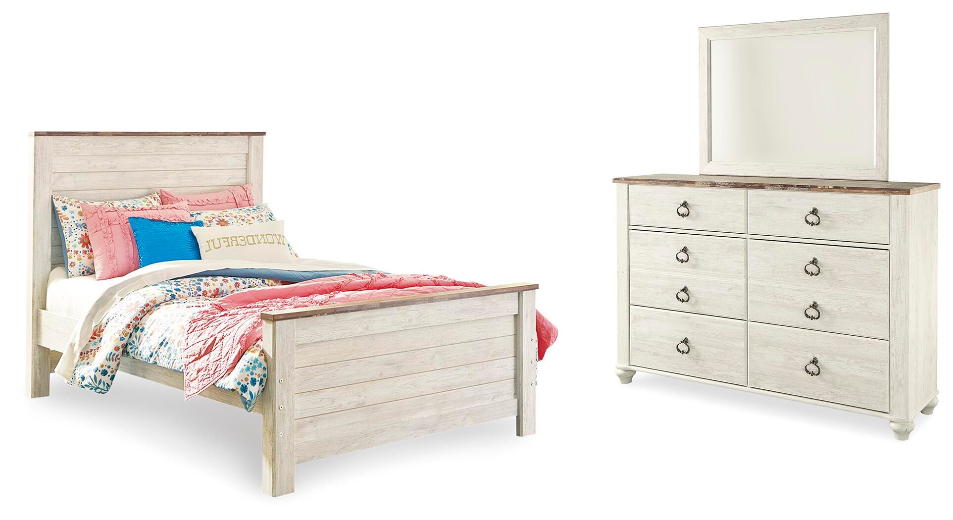 Cama matrimonial, cómoda y espejo Willowton - image 1