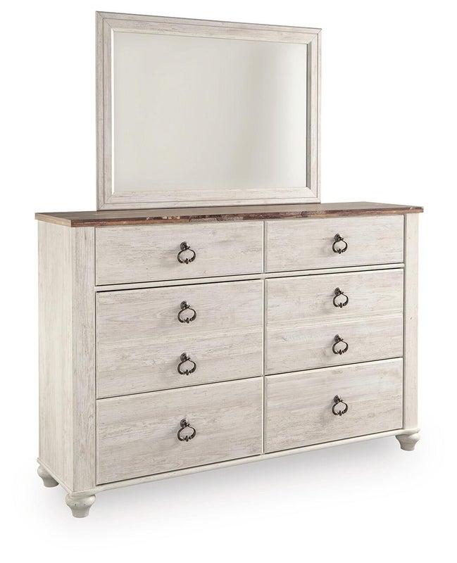 Willowton 6 Drawer Dresser and Mirror, Whitewash
