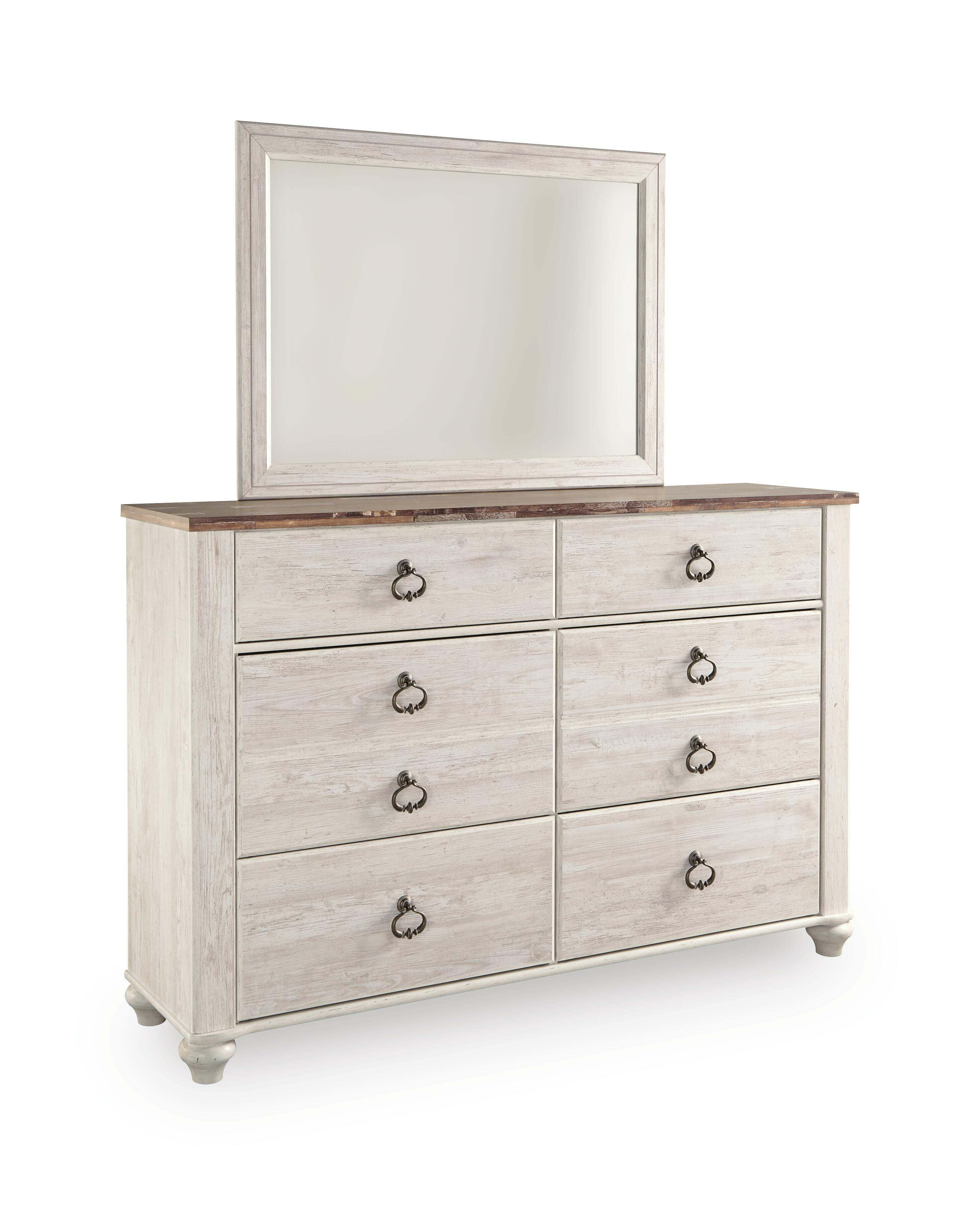Willowton Queen Panel Bed with Mirrored Dresser, Whitewash, large