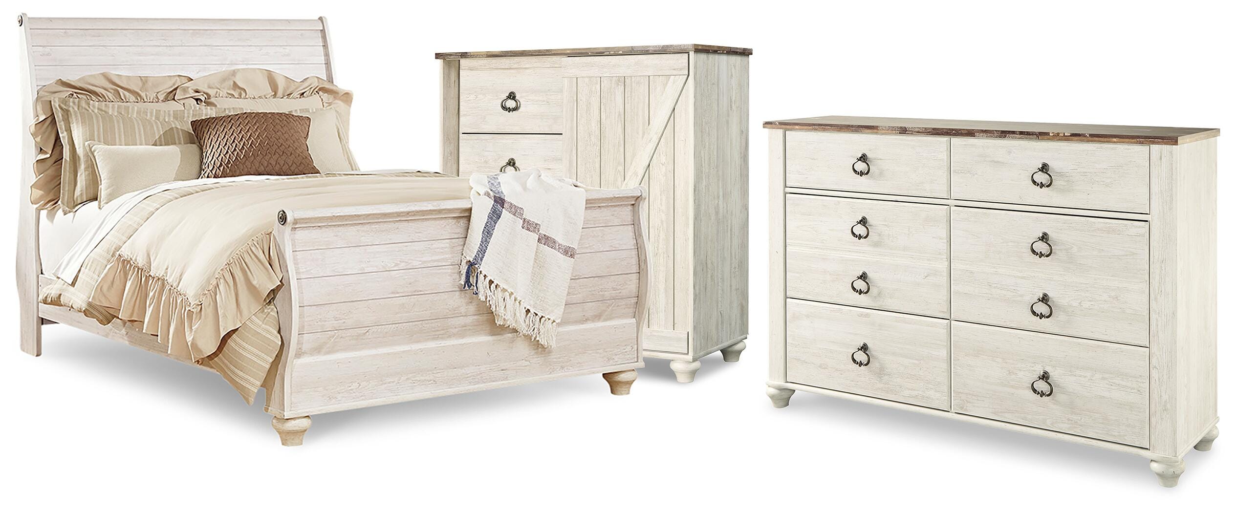 Cama trineo tamaño queen, cómoda y baúl Willowton - image 1