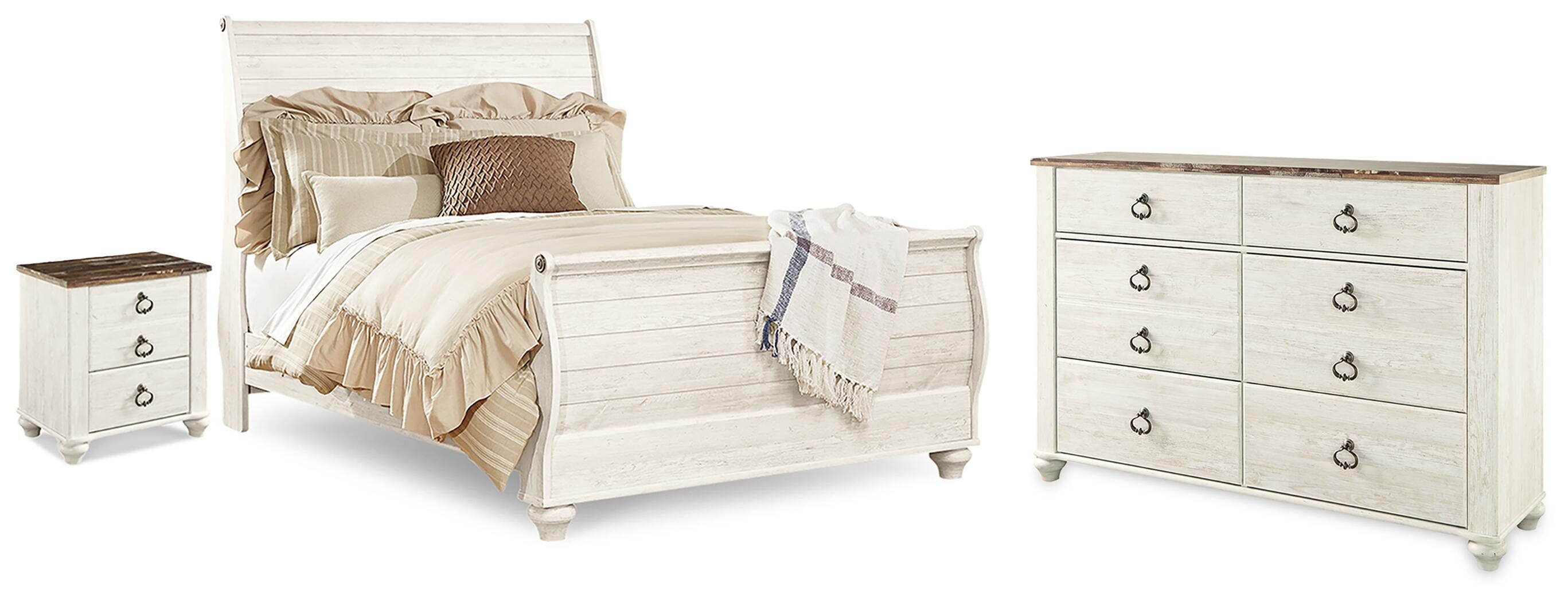 Cama Queen Sleigh, Cómoda y Mesita de Noche Willowton - image 1